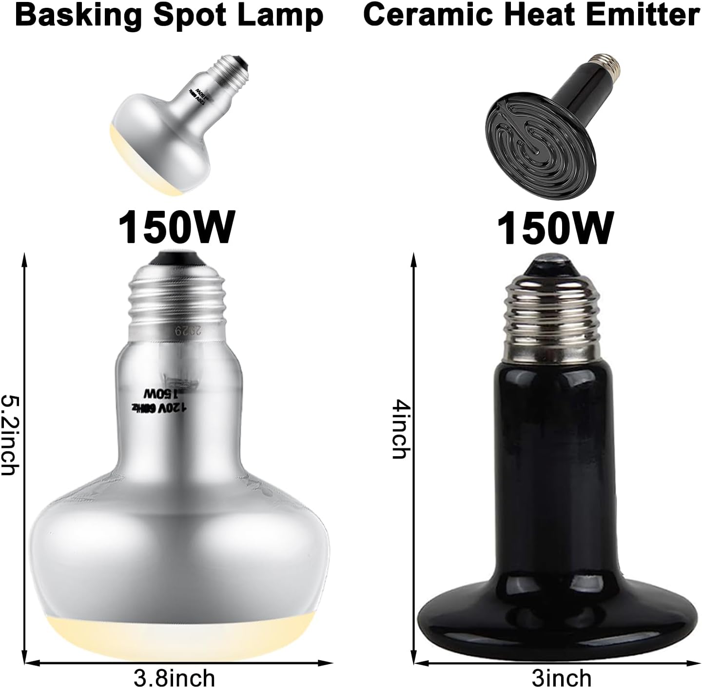 DXOPHIEX Dual Reptile Light Fixture,Reptile Heat Lamp Fixture with 150W Intense Basking Bulb&Ceramic Heat Emitter,Double Dome Heat Lamp for Lizard,Gecko,Bearded Dragon,Tortoise,Snake,Chameleon - Image 2