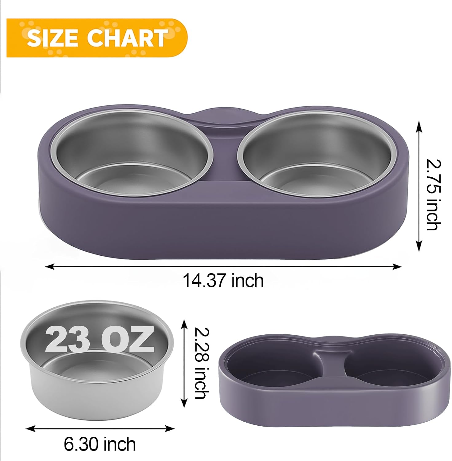 Pet Heated Bowl for Cat Dog, Freeze-Proof Warming Animal Food Feeder with Anti-Chew Cord,Waterproof & Thermostat Heating Bowls Removeable, (2 x 23 fl oz, Purple) - Image 7