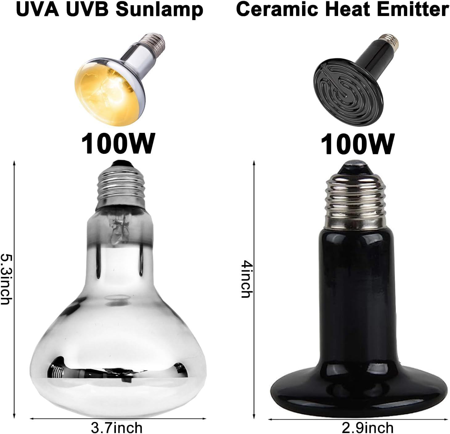 DXOPHIEX 15 inch Dual Reptile Light Fixture, Max 150W Dual Reptile Heat Lamp Fixture with 100W UVA UVB Sun Light & Ceramic Heat Emitter,Double Dome Lamp for Terrarium and Tortoise Habitat - Image 2