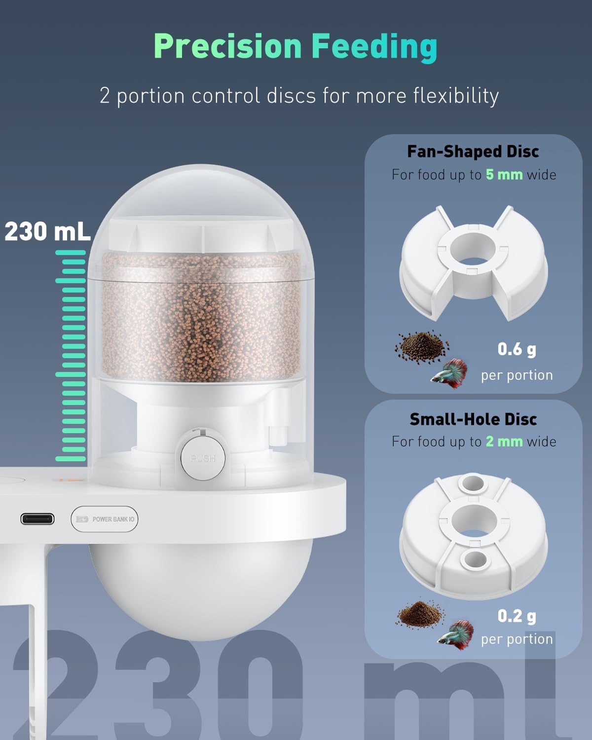 Pawfly WiFi Automatic Fish Feeder for Aquariums, Smart Auto Fish Food Dispenser with App Control 2.5 K HD Video & Timer, 230 mL Vacation Feeder for Powder Pellets & Small Pillars, USB Powered - Image 6