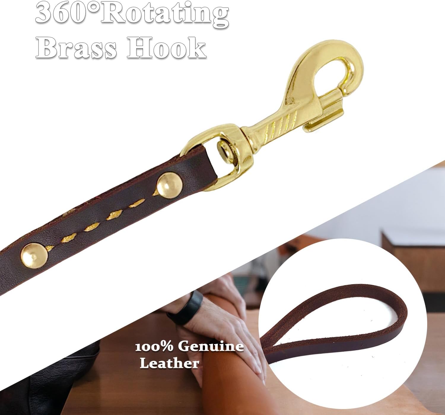 Leather Dog Leash 6 ft x 1/2 inch Heavy Duty Genuine Leather Dog Training Leash Soft and Strong Leather Leash for Small and Medium Dogs Brown - Image 4