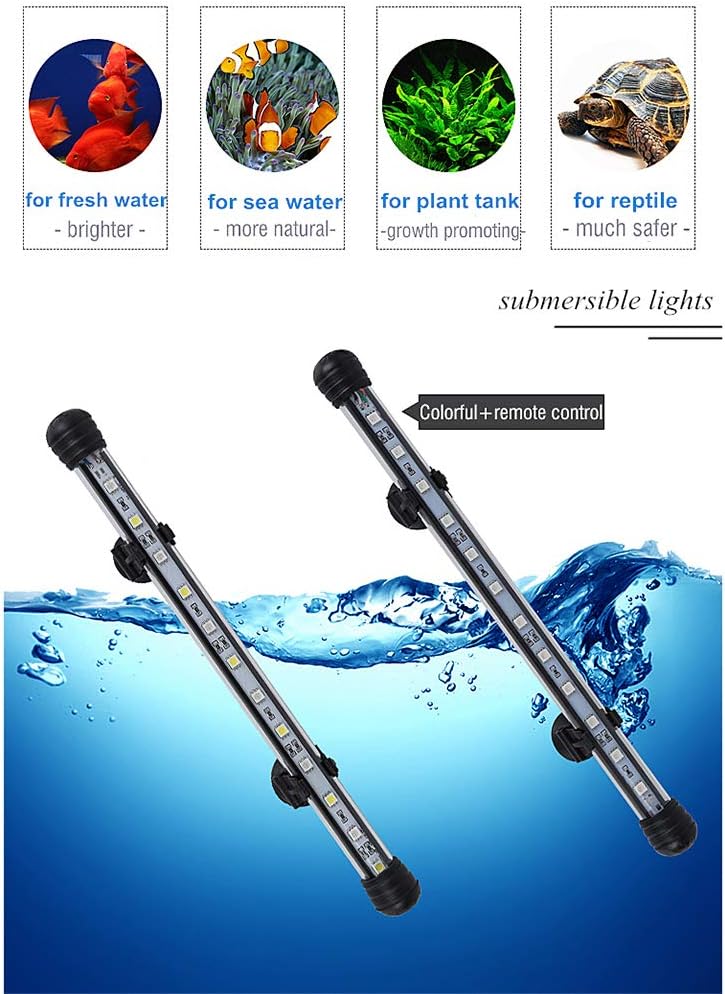 MQ 8 in Submersible LED Aquarium Light, 1.2W Color Changing Fish Tank Light with Remote Control, IP68 Crystal Glass 9 LEDs Lights Bar, for Fish Tank 10-15 inch - Image 4