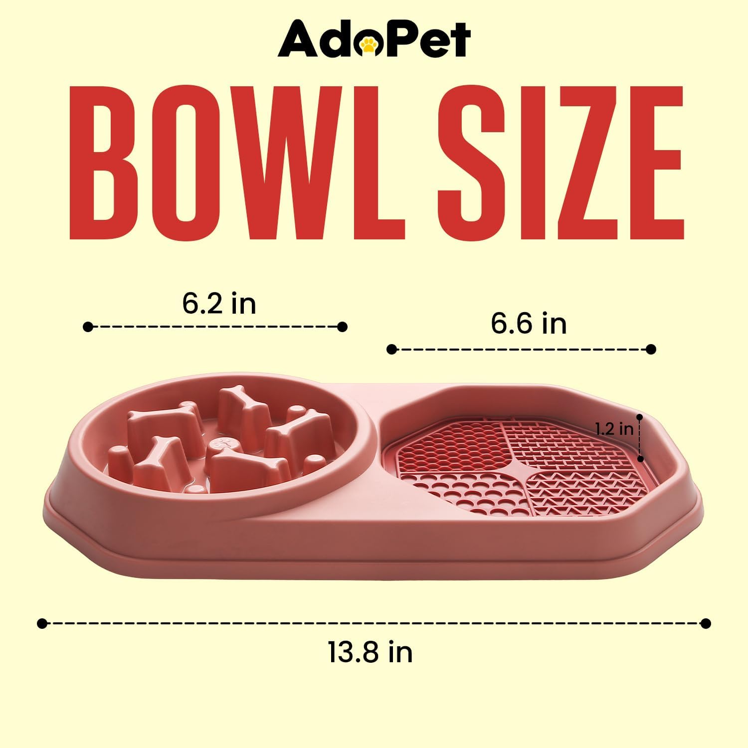 Slow Feeder Dog Bowl with Silicone Lick Mat, Non-Slip Dual Feeding Station for Dogs, Slow Eating Bowl to Help Reduce Fast Eating, Removable Lick Pad (Red) - Image 2