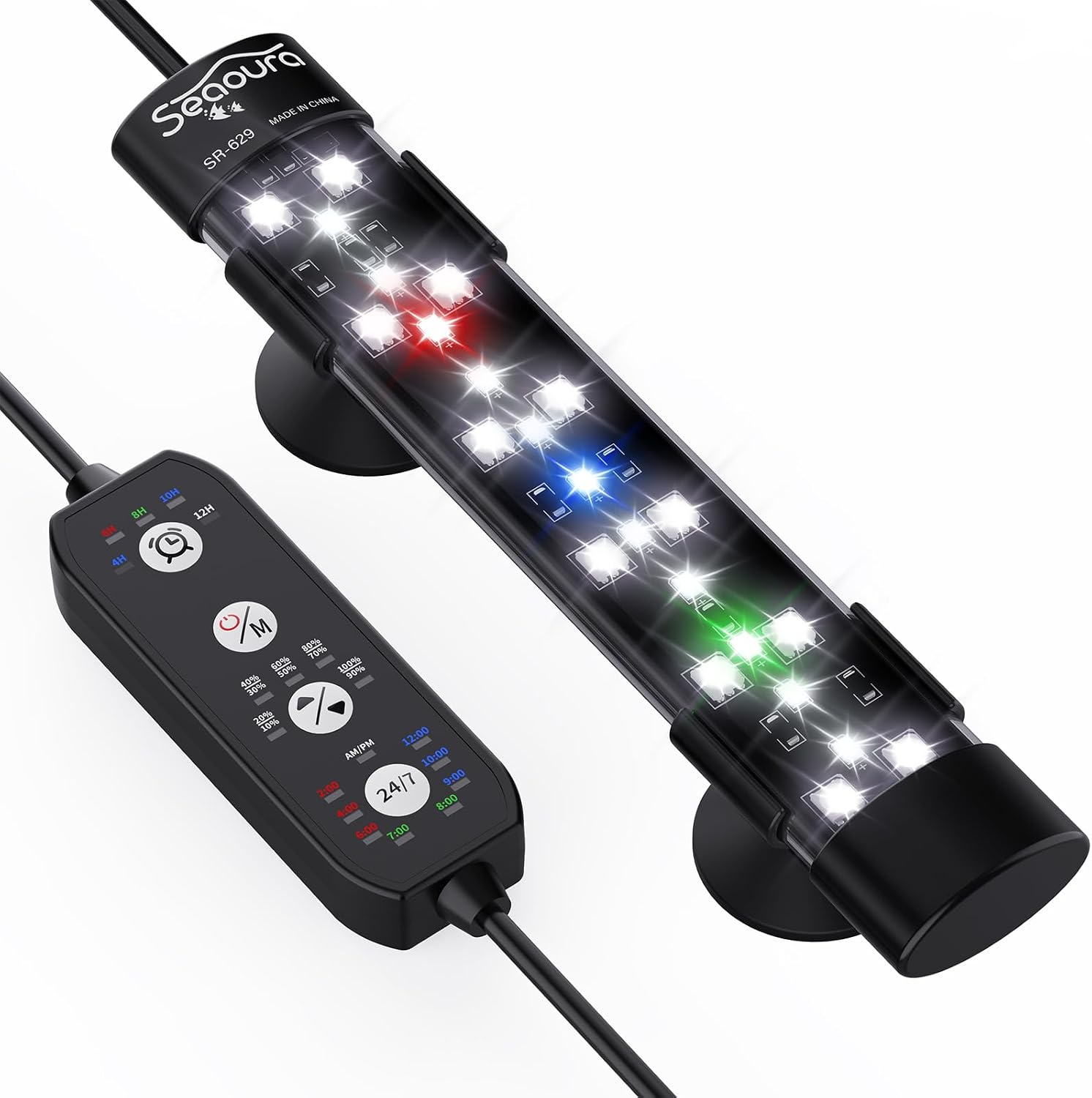 SEAOURA 24/7 Submersible LED Aquarium Light for Plants Fish Tank, 7 Inch | IP 68 Waterproof Full Spectrum Led Aquarium Plant Light with Timer for Growth, 10 Brightness, 8 Colors, Auto On/Off