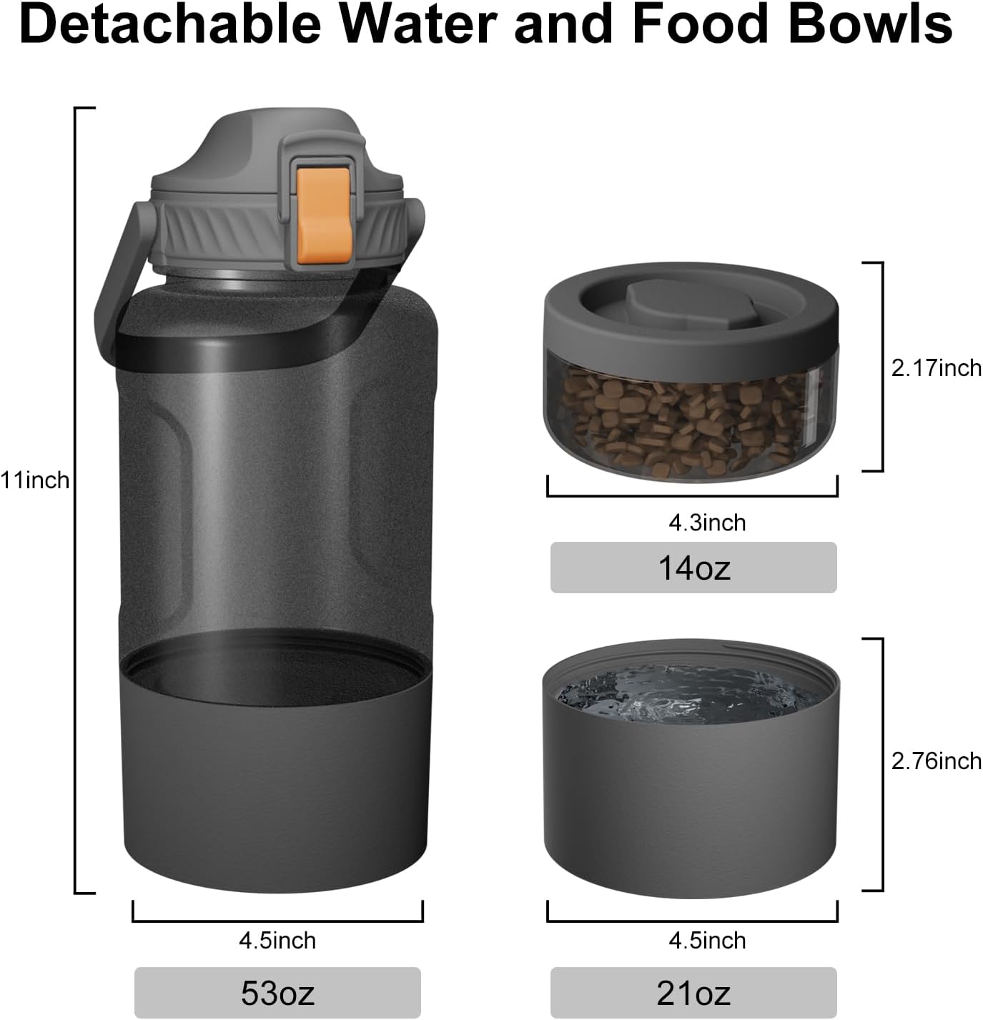 Cibaabo 53oz Large Dog Water Bottle for All Day Travel Feeding & Hydration | 14oz Food Container | 21oz Water Bowl | Leak-Proof Portable Pet Dispenser | for Dogs & Humans | for All Day Camping Car Trips - Image 3