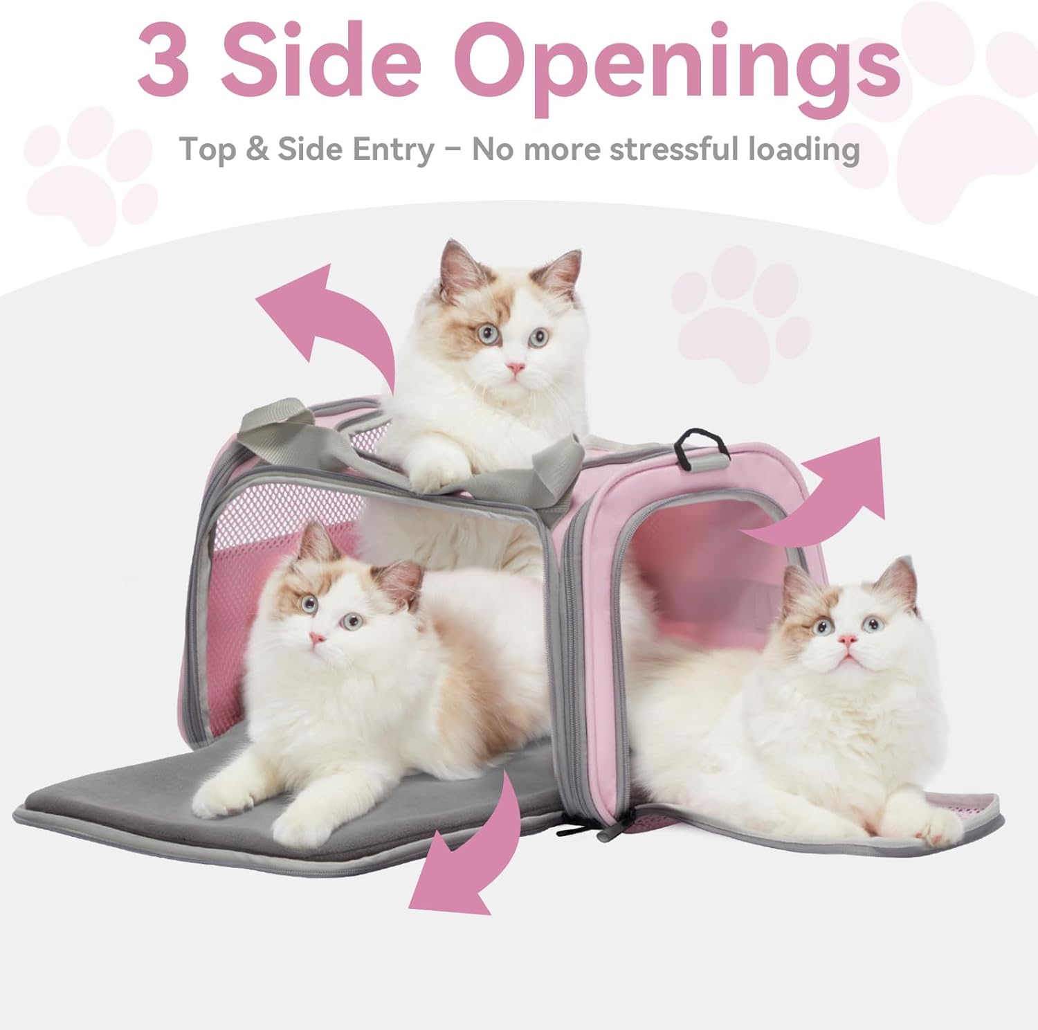 Petsfit Cat Carrier, 17.5×10.5×10.5 in, Pink | Escape-Proof Design with Locking Zippers & Safety Leash, Easy-Access 3-Way Entry, Washable Mat up to 12 lb - Image 4