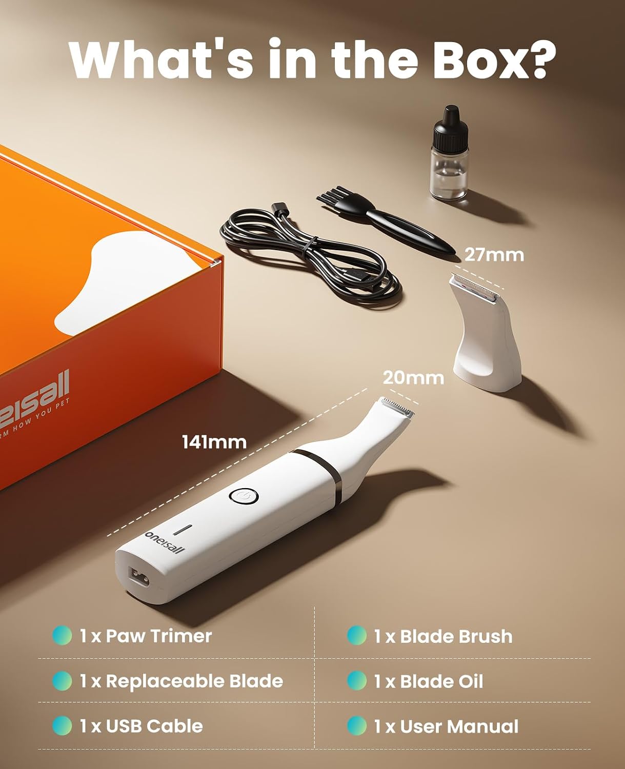 oneisall Dog Paw Trimmer, Small Dog Clippers with Double Blades | Low Noise, Gentle Skin-friendly Design, Cordless Precision Pet Hair trimmer for Grooming, for Paws, Eyes, Ears, Face, Rump - Image 8