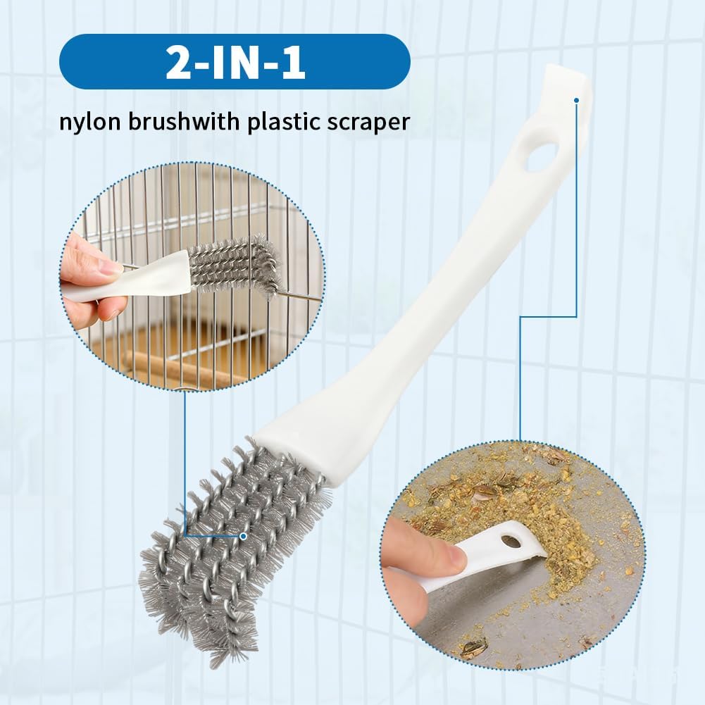 Bird Cage Cleaning Brush Kit, Bird Poop Remover Cleaning Tools Accessories for Small,Medium,Large,Tall, 4-Piece Multi Function Bird Perch Set, Includes Perch Brush, Mesh Brush and 3-in-1 Wire Brush - Image 3