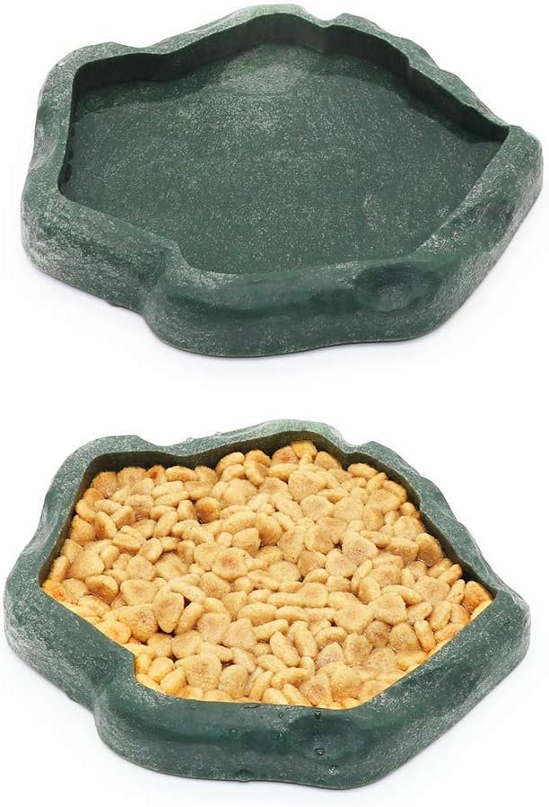 SLSON Small Reptile Feeder Terraium Bowl Plastic Shallow Reptile Feeder for Food and Water Feeding Dish for Lizard Gecko Junior Bearded Dragon,Small Green - Image 3