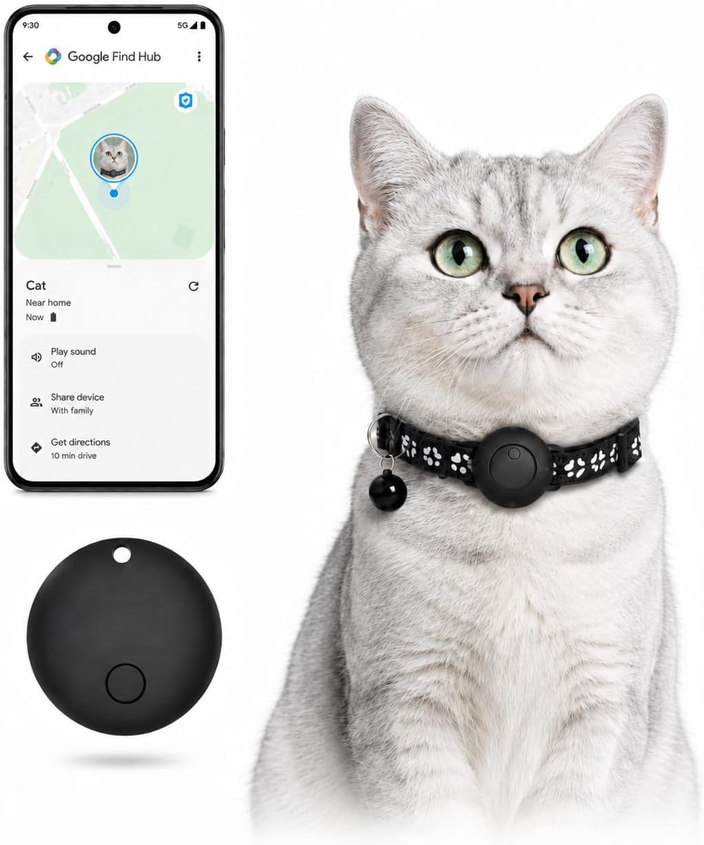 Pet Tracker,GPS Collar for Cats (Android Only) Smart tag,Waterproof Compatible with Google Find My,No Monthly Fee,Advanced Tracking Solution Smart Collar for Pet Safety Ideal Small Large Cats