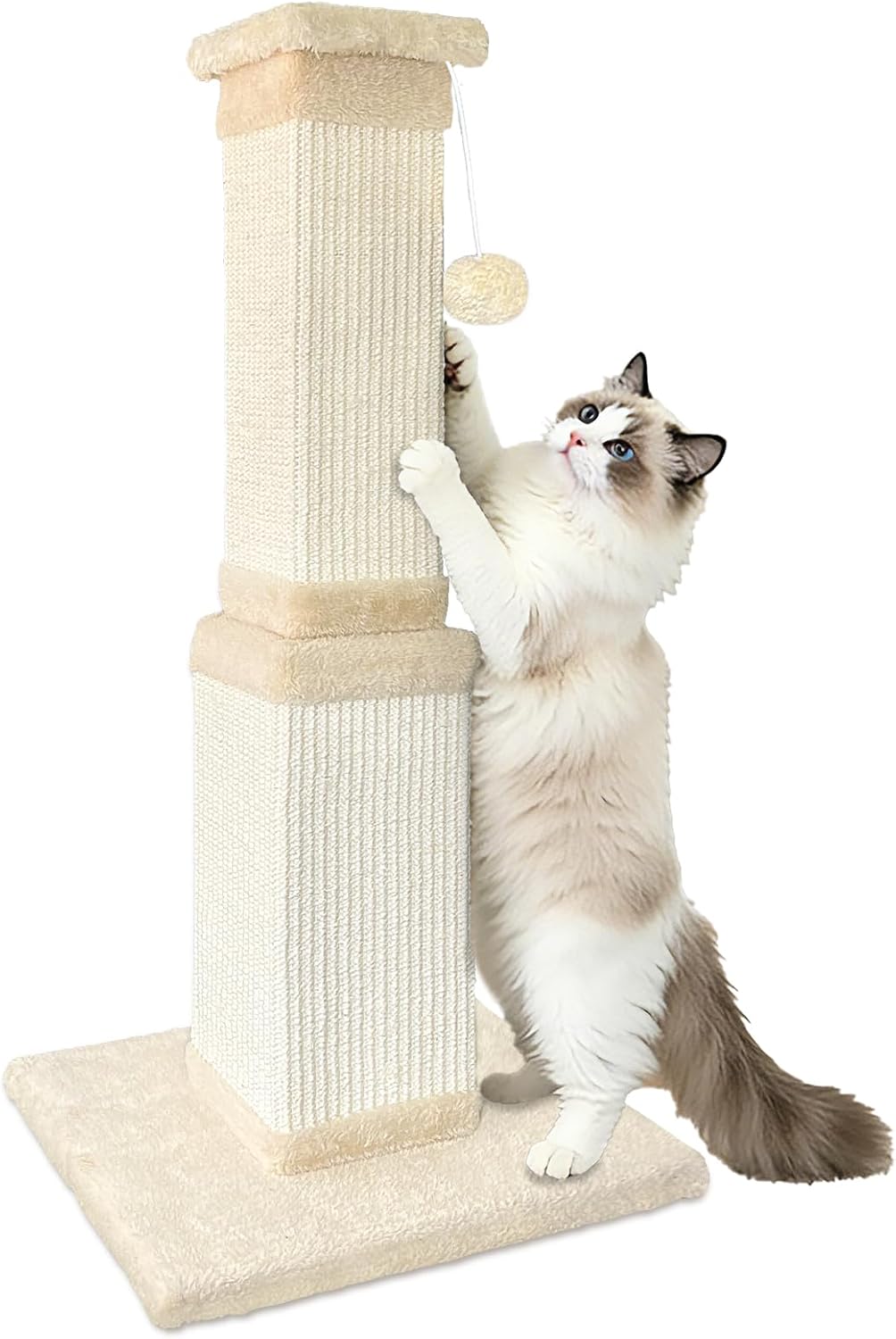 Cat Scratching Post for Indoor Cats, 32Inch Sisal Cat Scratcher, Beige | Wide Stable Base, Full-Body Stretching Cat Scratch Post, Heavy Duty Post for Cat Adults to Protect Furniture, Easy Assembly