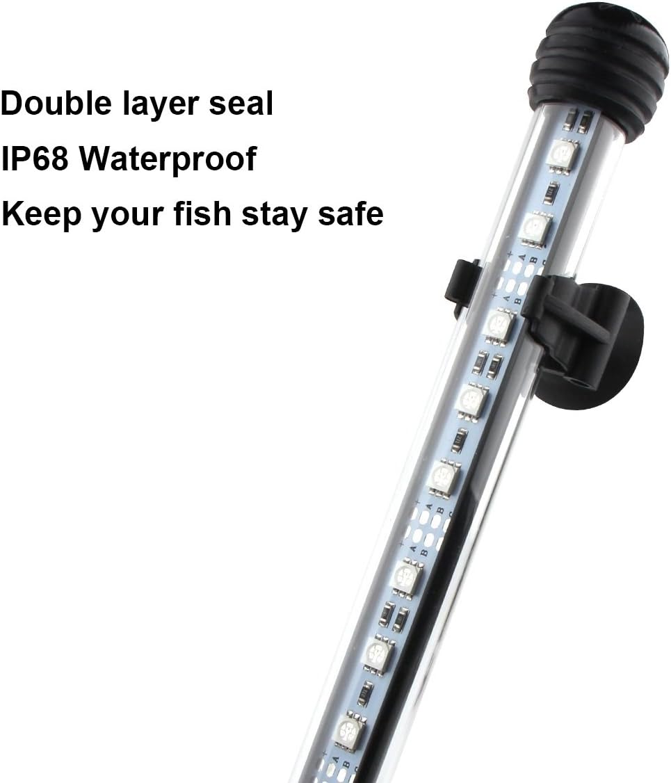 15 inches LED Aquarium Light, 2.5W Fish Tank Light Underwater Light Submersible Crystal Glass Lights, 21 LED Beads 12 Colors 19 Modes Brightness Adjustable Memory Function IP68 Waterproof - Image 5