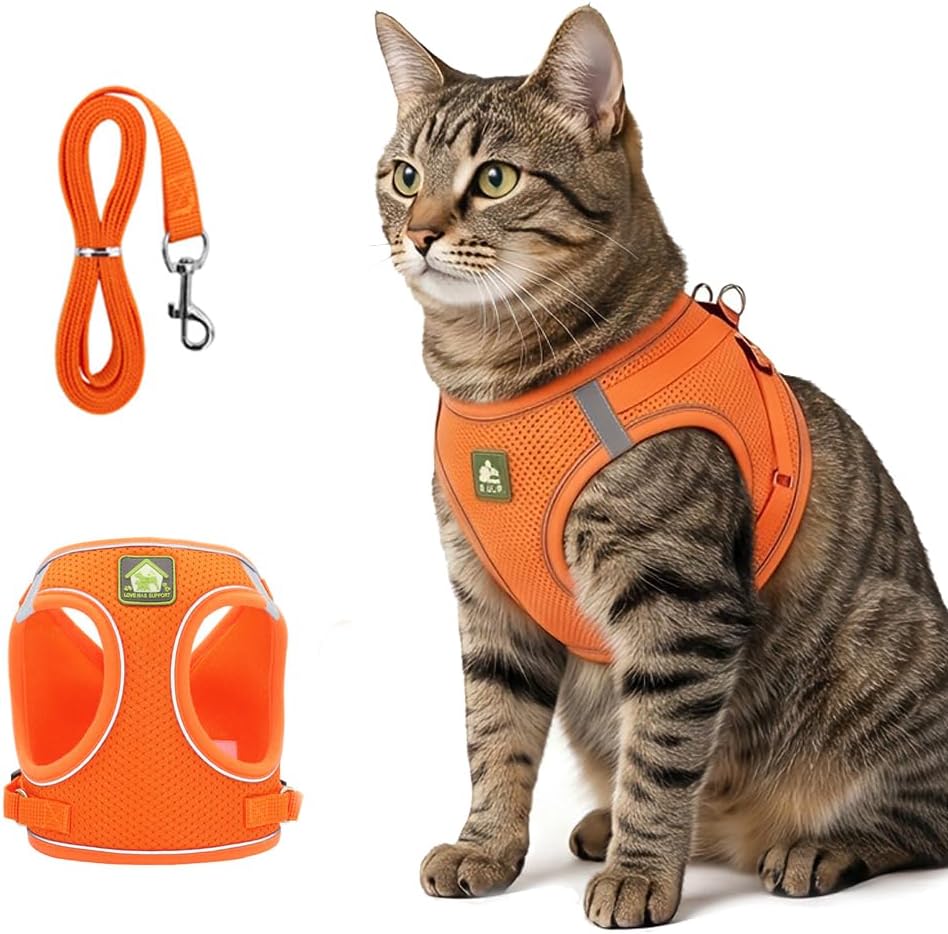 Cat Harness and Leash, 2026 New Cat Harness Escape Proof for Small Medium Large Cats, Breathable Adjustable Vest Harnesses with Reflective Strip for Walking Travel Camping (Orange, S)