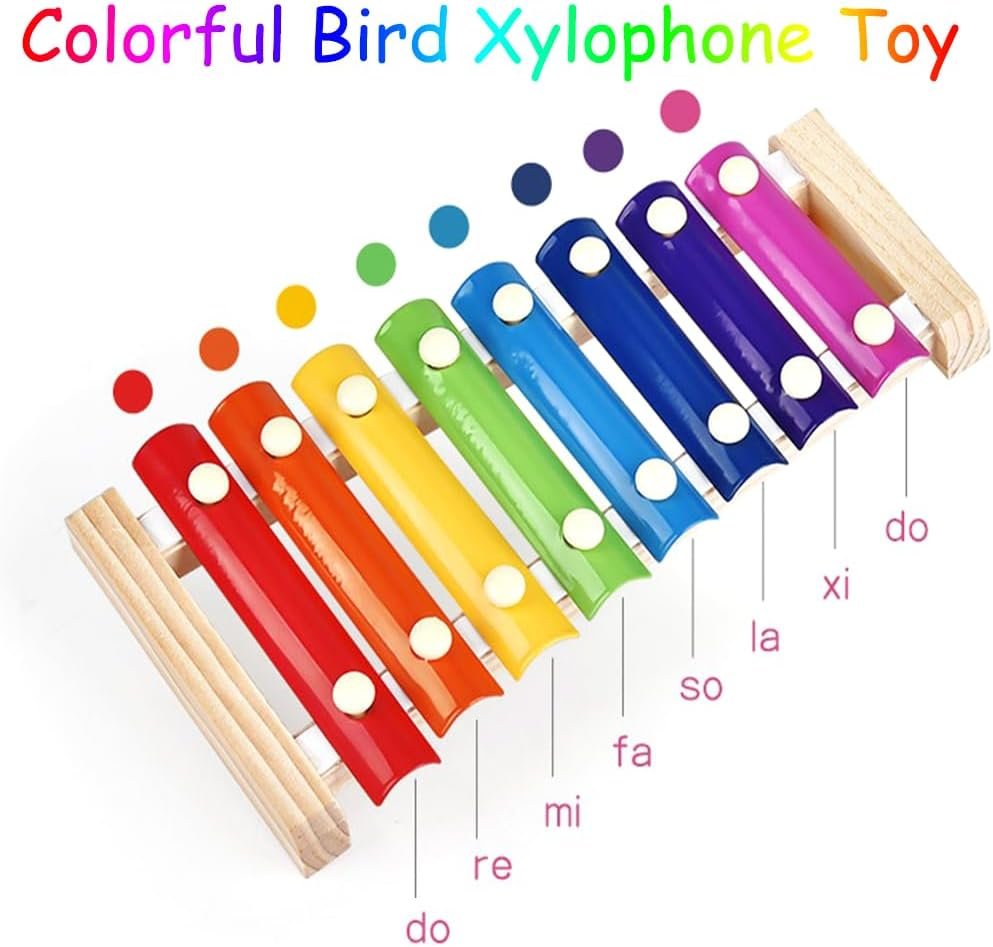 Colorful Bird Xylophone Toy Interactive Training Toy Bird Cage Bell Toy Accessories Music Musical Enrichment Bells for Conure Budgie Cockatiel African Grey Parakeet Finch Parrot Love Birds - Image 2