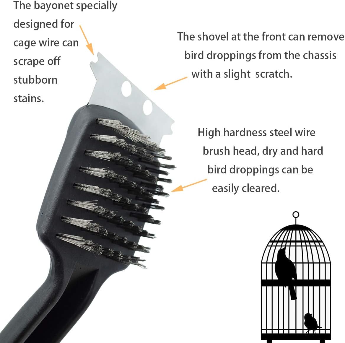 Stainless Steel Bird Droppings Cleaning Brush with Scraper Birdcage Accessory Parrot Pet Cage - Image 3