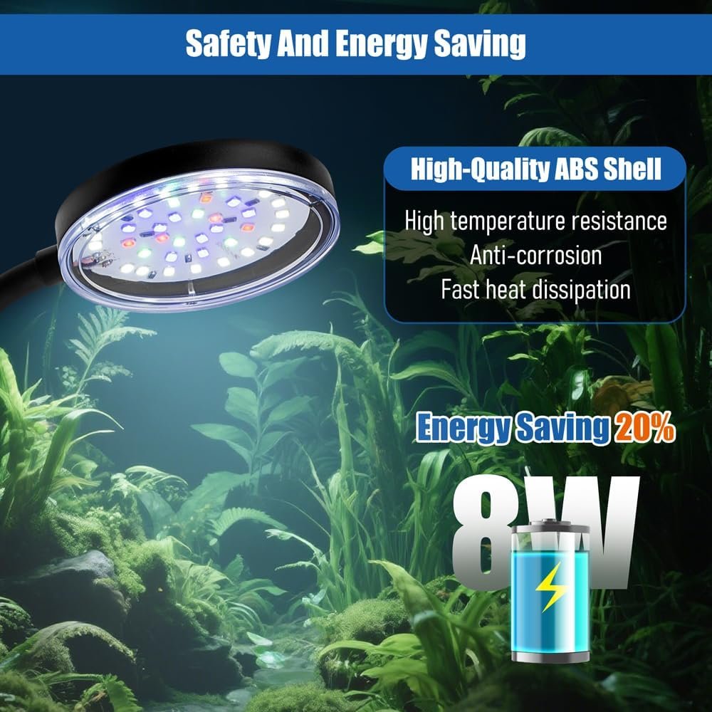 Clip On Aquarium Light 8W LED Fish Tank Light with Full Spectrum & Dimmable Brightness USB Moving Aquarium Lamp for 1-5 Gallon Betta Fish Tanks - Image 5