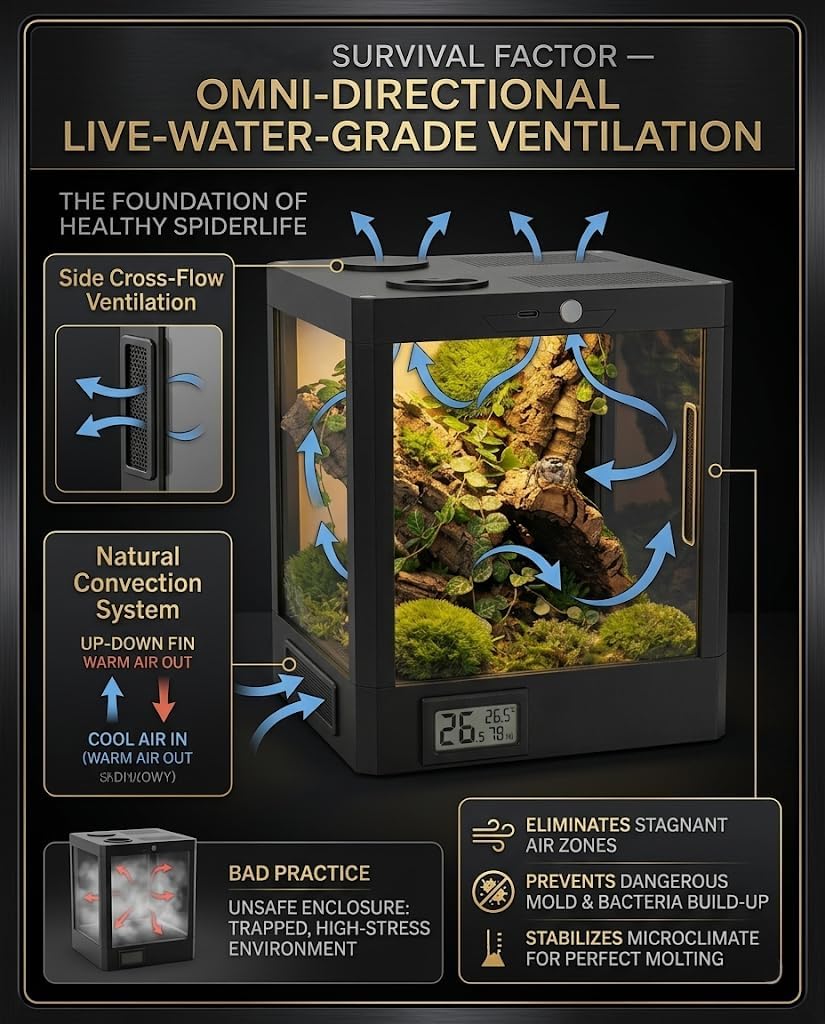 Smart Jumping Spider Terrarium with LED Light & Temp Humidity Monitor – Micro-Jungle Reptile Enclosure, Vertical Desktop Rainforest Ecosystem Display Decor - Image 4