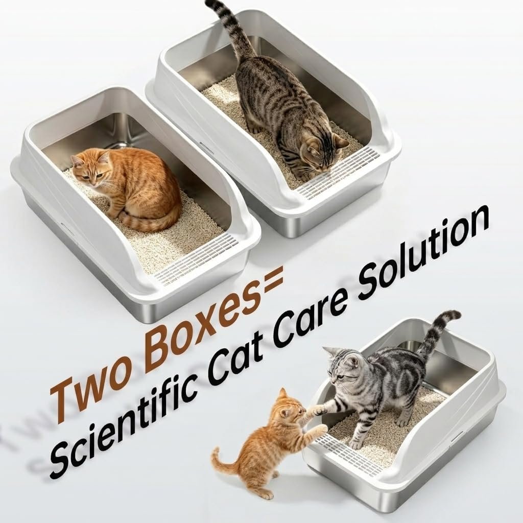 2-Pack Stainless Steel Litter Box Large Easy Clean 2-Scoop Included | Anti-Tracking Step, Odor-Resistant, Rust-Proof, Scratch-Resistant, Non-Slip Pads, Easy Clean, Rolled Safety Edges, Non-slip - Image 3