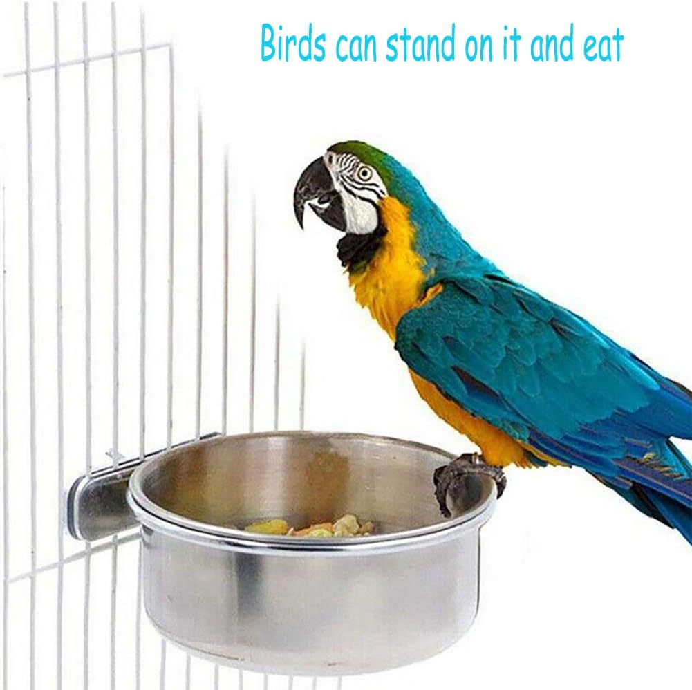 PINVNBY Parrot Feeding Cups Birds Food Dish Stainless Steel Parrot Feeders Water Cage Bowls with Clamp Holder for Cockatiel Conure Budgies Parakeet Parrot Macaw Small Animal Chinchilla Pack of 2 - Image 3
