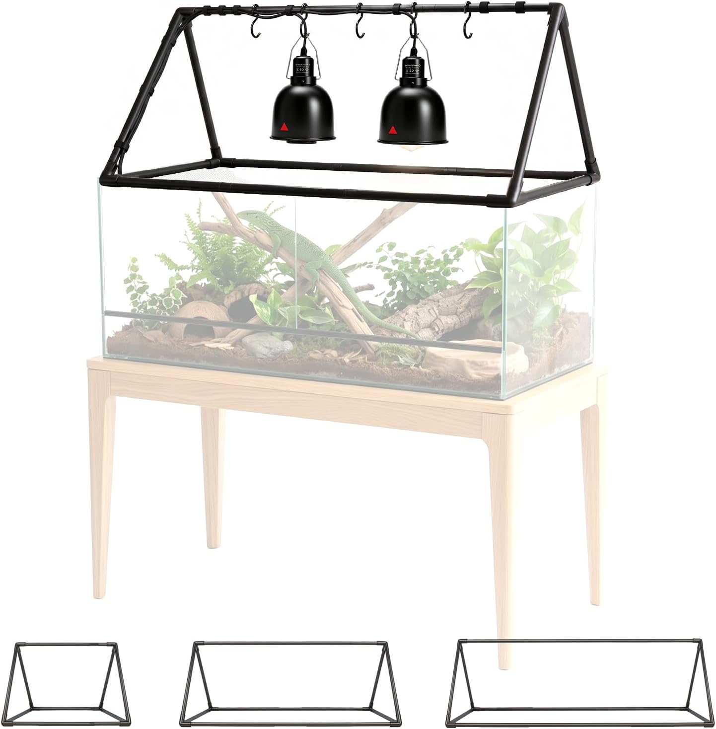 MECESOR Adjustable Reptile Lamp Stand - Triangular Reptile Light Stand with 3 Lengths for Terrariums,Heat Lamp Stand for Reptiles Tank,Stable & Space-Saving 18.5-47.2 in