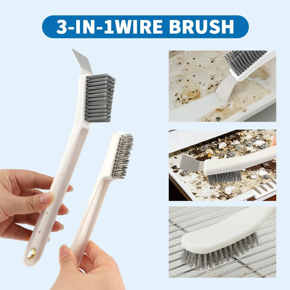 Bird Cage Cleaning Brush Kit, Bird Poop Remover Cleaning Tools Accessories for Small,Medium,Large,Tall, 4-Piece Multi Function Bird Perch Set, Includes Perch Brush, Mesh Brush and 3-in-1 Wire Brush - Image 4