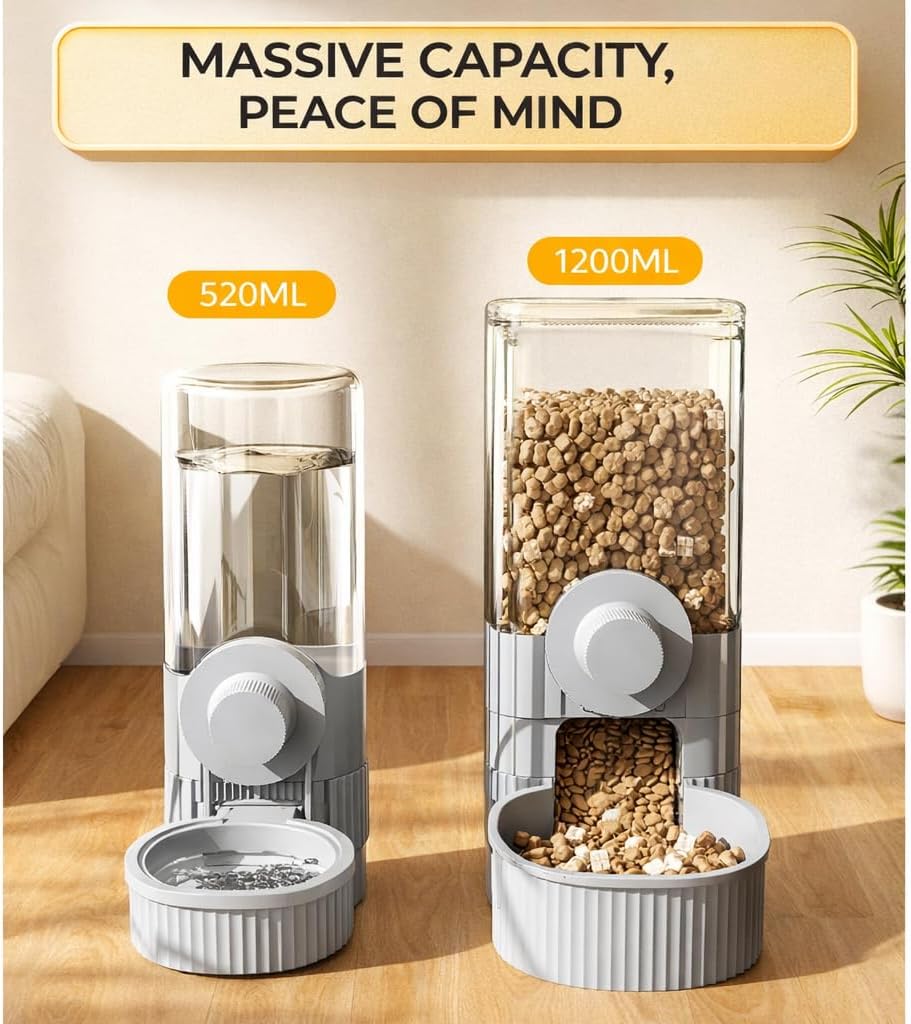 Hanging Automatic Food and Water Dispenser, Gravity Rabbit Feeder Set, Cage Cat Food Bowl Dog Feeding Station for Puppy and Kitten Rabbit Chinchilla Hedgehog Ferret (for Cage Grid Over 1.2”) - Image 3