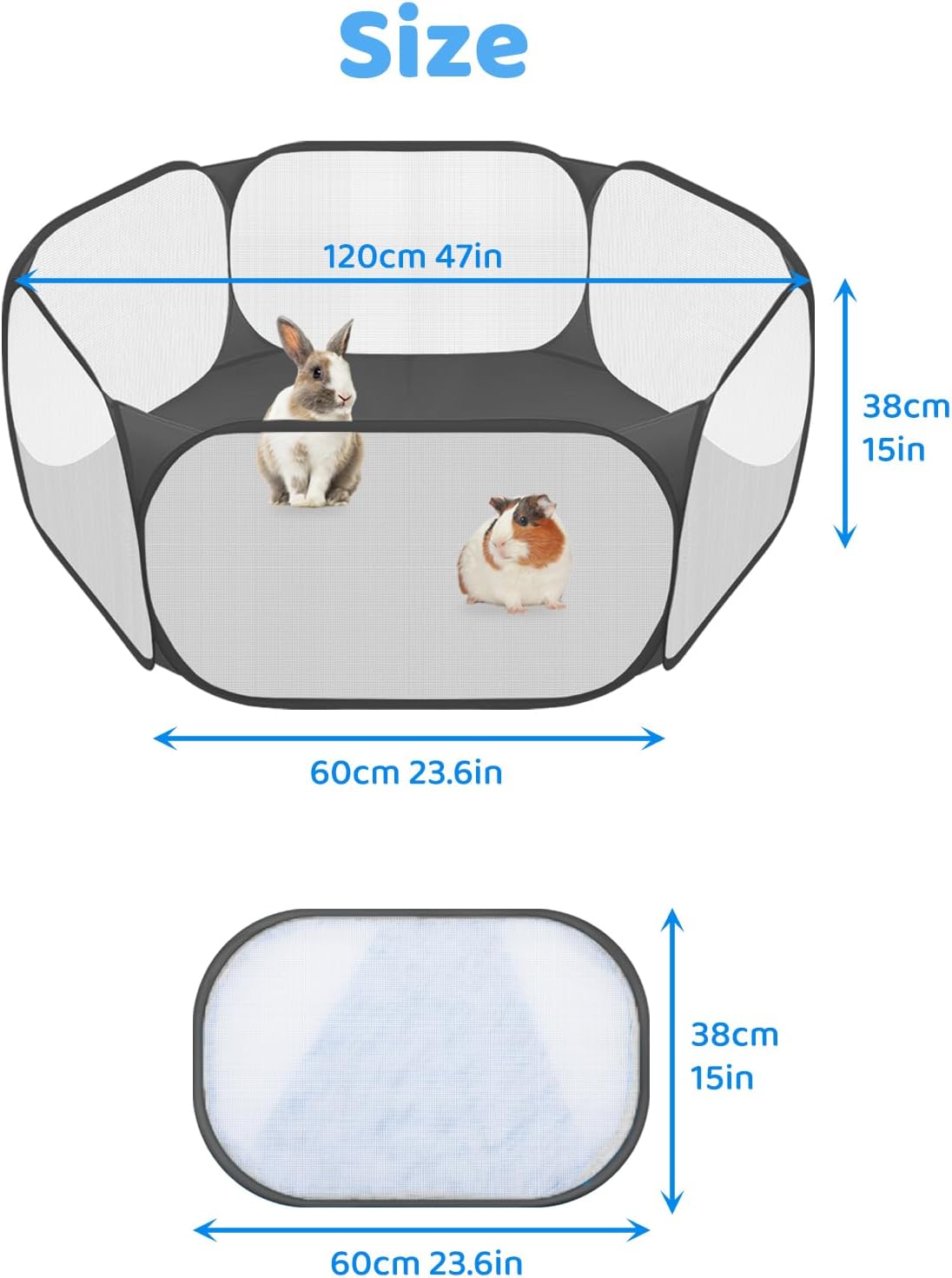 Amakunft Small Animal Playpen, Pop-Up Portable Play Yard for Guinea Pigs, Rabbits, Hamsters, Hedgehogs, Foldable Exercise Fence with Breathable Mesh for Indoor Outdoor Use | 47 x 24 x 15 in portable guinea pig play pen with breathable mesh, folds flat for storage and travel, for small pet play - Image 5
