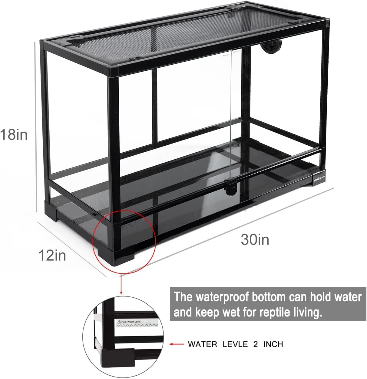 REPTI ZOO Tempered Glass Reptile Terrarium 30 Gallon, Wide Reptiles Tank 30" x 12"x 18" for Reptile Pets Bearded Dragon Gecko Lizard, Double Front Opening Doors Top Screen Ventilation - Image 3