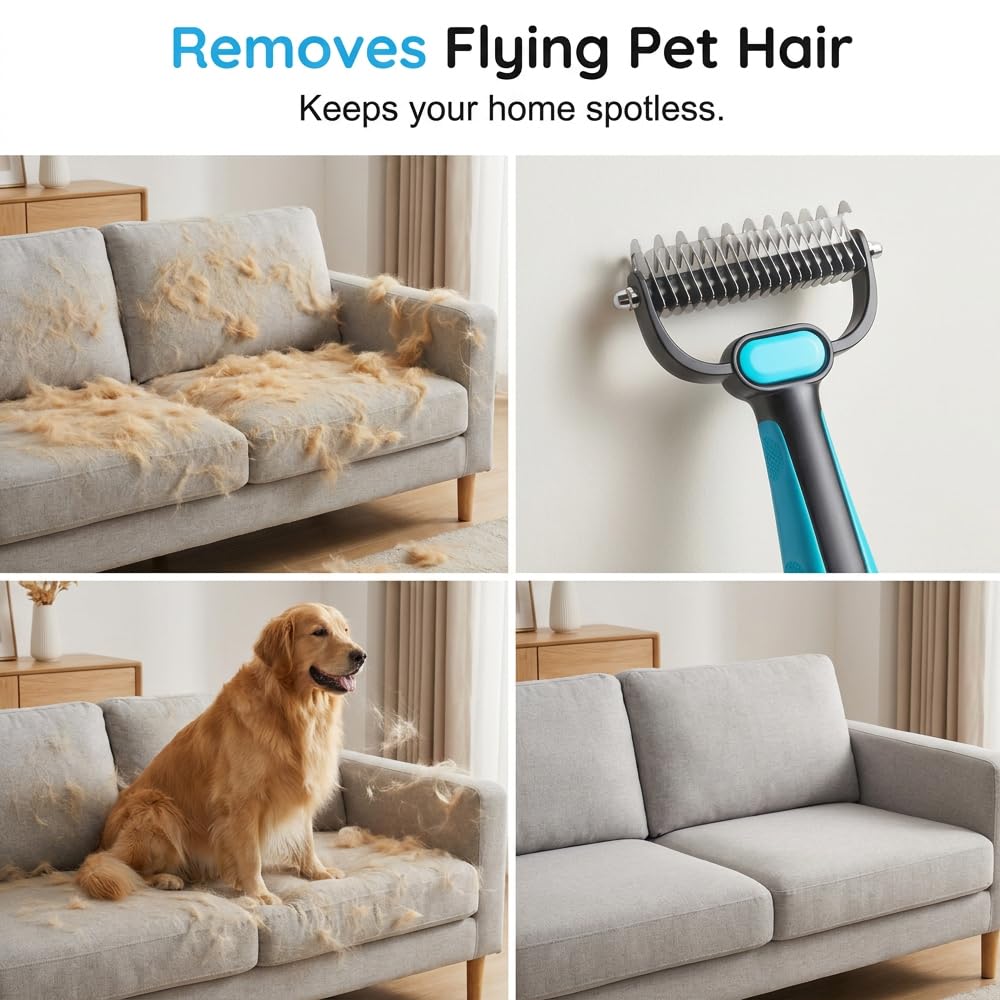 Double-Sided Pet Grooming Rake For Cats & Dogs, 2-In-1 Dematting Comb, Ergonomic Pet Grooming Matt Remover Detangler For Long Haired Pets (small) - Image 3