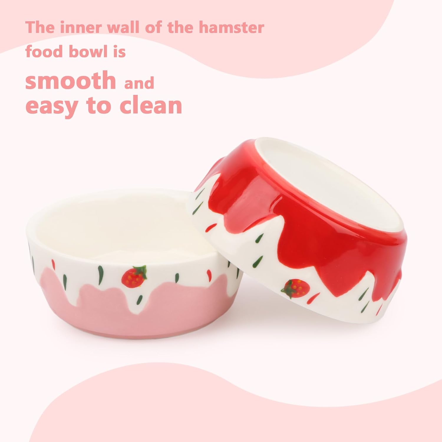 Wontee Hamster Food Bowl 2 Pack Ceramic Food Water Bowl Anti-Tipping for Dwarf Hamsters Gerbil Mice Hedgehog Guinea Pig (Red+Pink) - Image 3