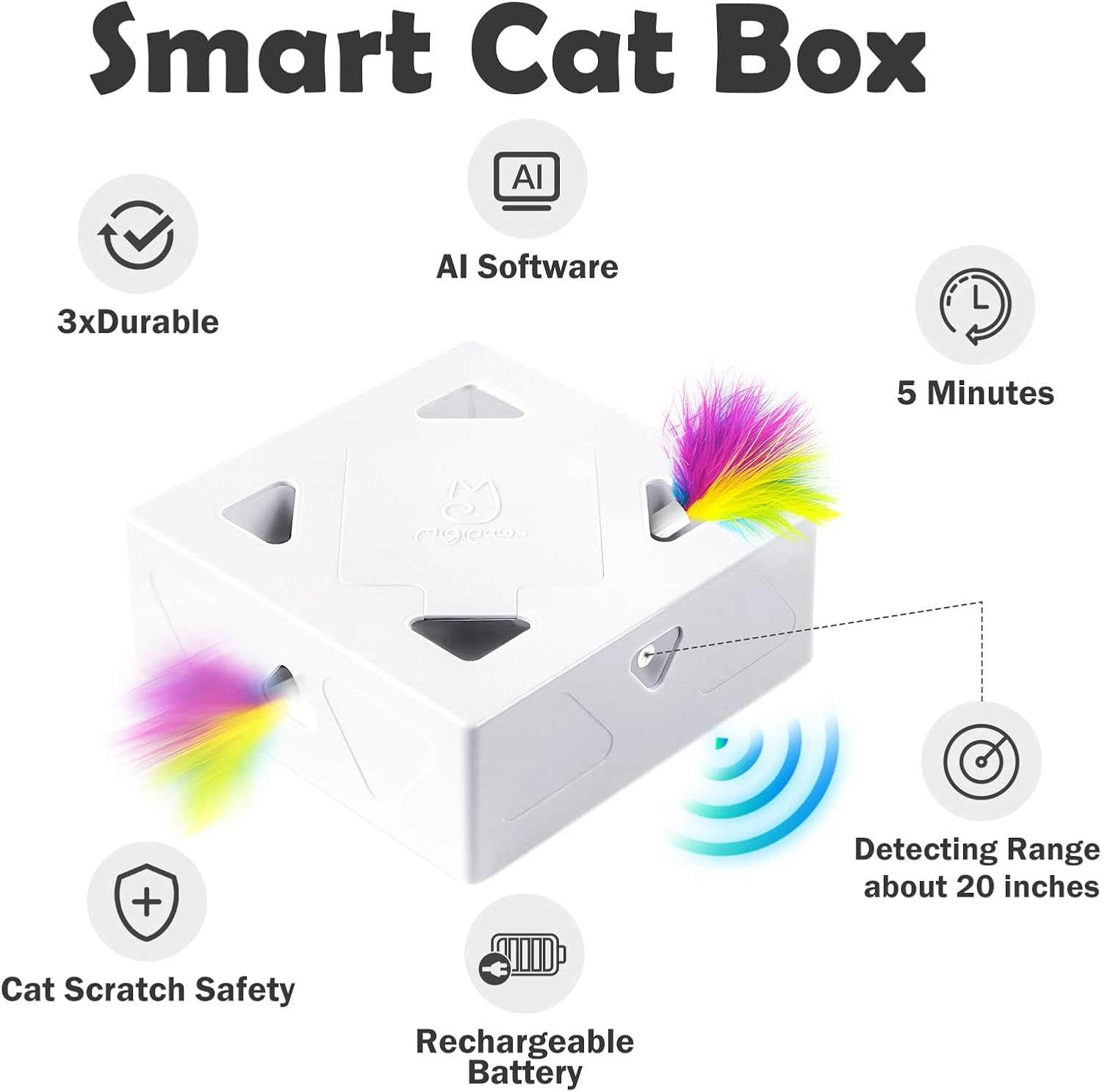 Interactive Cat Toys -Migibox for Indoor Bored Cats, Automatic Pop Out Feathers from 7 Holes Randomly, Motion Activated, USB Rechargeable (Purple Skin) - Image 2