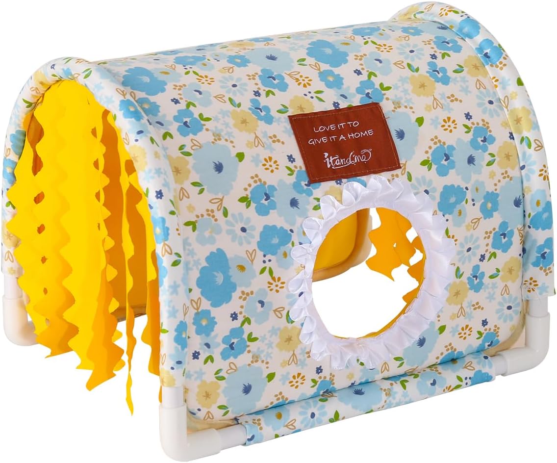 Guinea Pig Hideout No Bottom Guinea Pig Bed Easy to Clean Rabbit Hideout Bunny Beds - Small Animal Indoor Habitat for Chinchilla Ferret Hedgehog Flower-Branch Mouse (Blue Flower)
