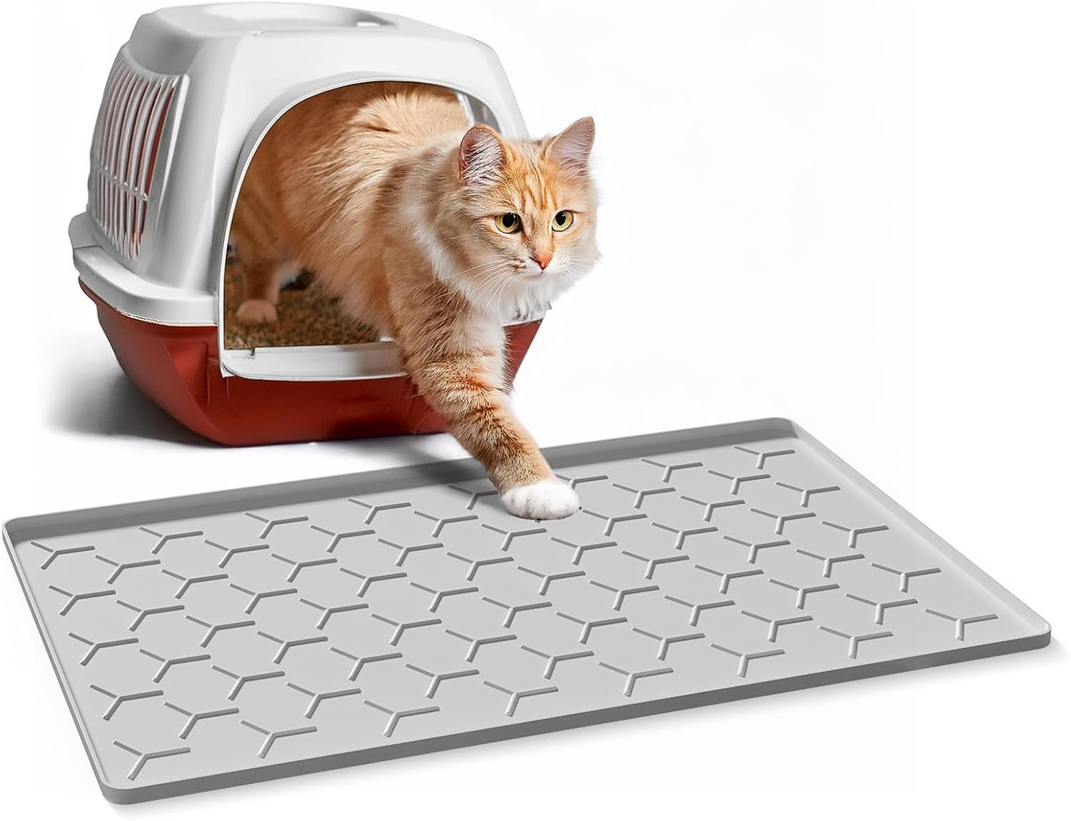 Garoopion Silicone Cat Litter Mat 24×16 inch, Easy to Clean, Gray | Waterproof Silicone Mat with Raised Edges, Catch Litter, Protect Floor from Urine, Multi-Use for Dog/Sink/Kitchen/Boots