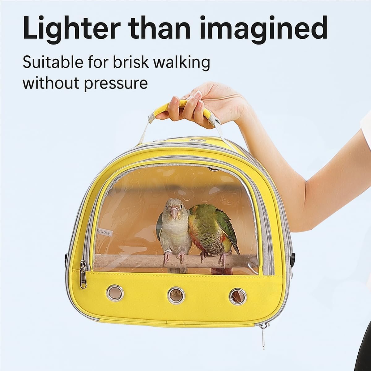 Bird Carrier,Bird Cage Parakeet Parrot Budgie Carrier Backpack for Small Birds, Travel Bird Cages with Perch, Transparent Ventilation Cockatiels, Lightweight Pet Carrier for Outdoor Use(Yellow) - Image 3