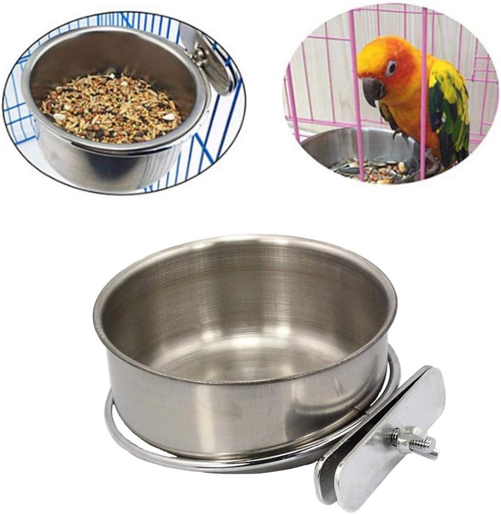 PINVNBY Parrot Feeding Cups Birds Food Dish Stainless Steel Parrot Feeders Water Cage Bowls with Clamp Holder for Cockatiel Conure Budgies Parakeet Parrot Macaw Small Animal Chinchilla Pack of 2 - Image 4