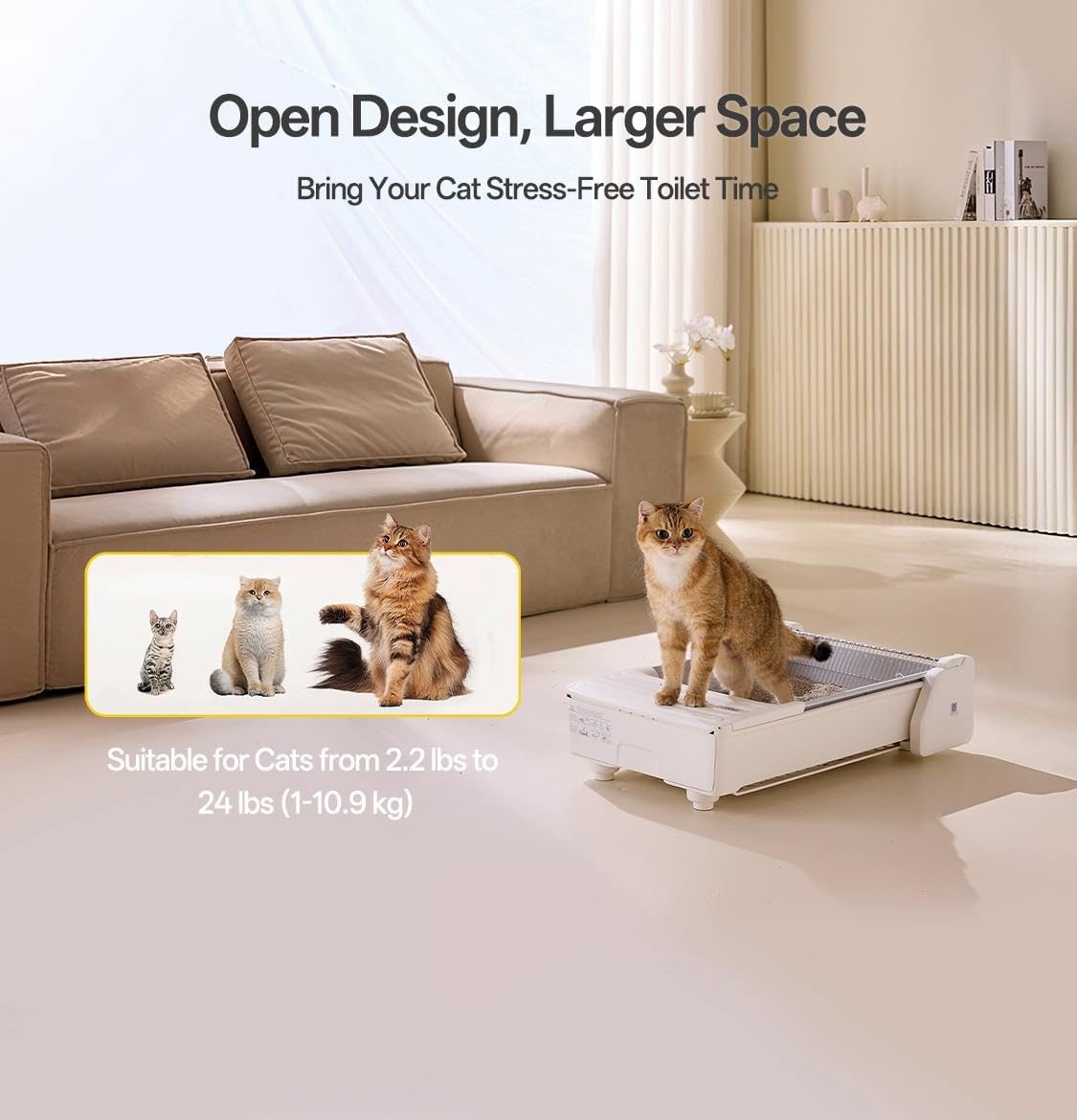 UBPET Open-Top Automatic Cat Litter Box, Self Cleaning Litter Box for Multiple Cats, Weight Sensors Safety Protection, Smart APP Control, Odor-Free Waste Disposal, Works with Bentonite Mineral Litter - Image 2