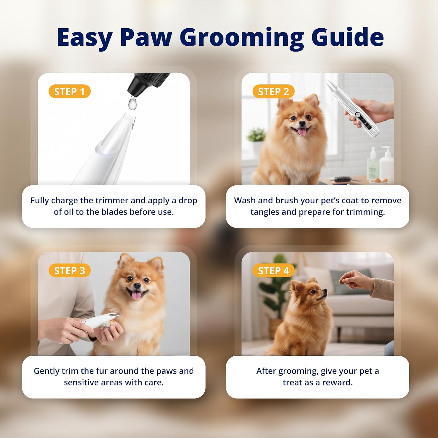 Silent Pet Paw Trimmer | Cordless Shaver for Dogs, Cats, Big & Small Animals with Light | Rechargeable Home and Salon Grooming Tool for Paws, Face, Ears, Butt - Image 6