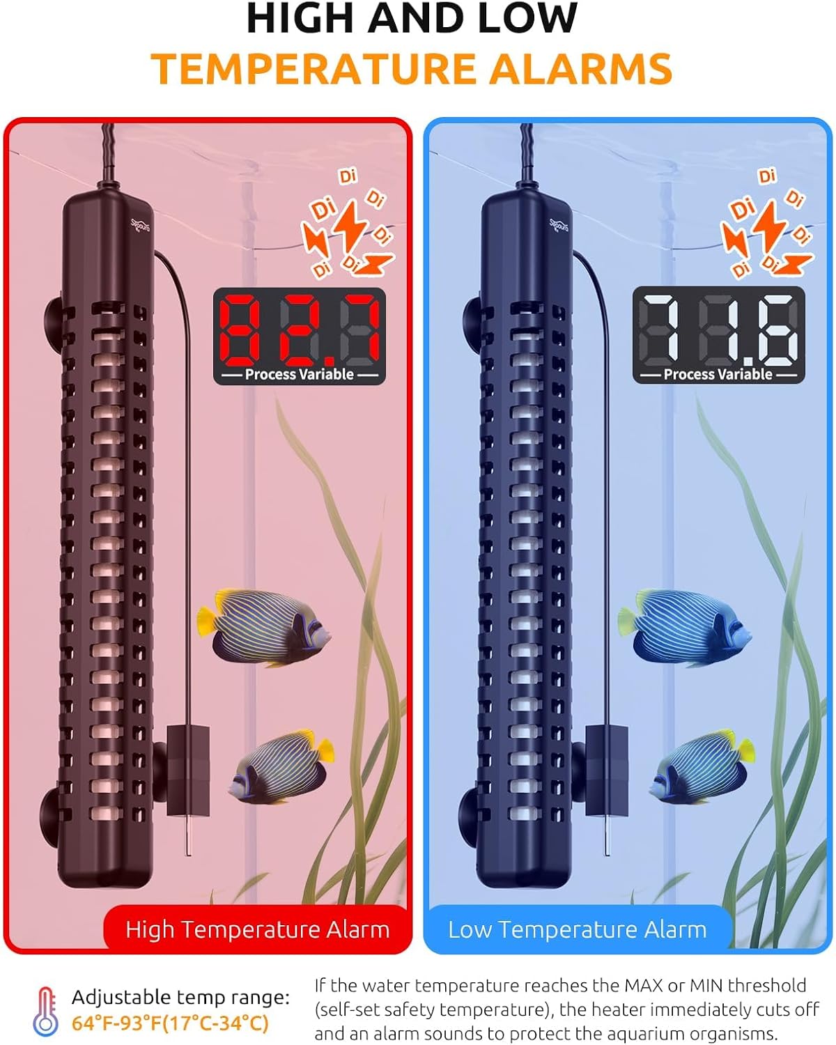 SEAOURA 500W Aquarium Heater, Submersible Fish Tank Heater for 70-80 Gallon, ECO Precise Adjustable 0.1℉/℃ Temp, Overheat Protection Auto Power-Off, External Intelligent Controller, Salt/Freshwater - Image 5