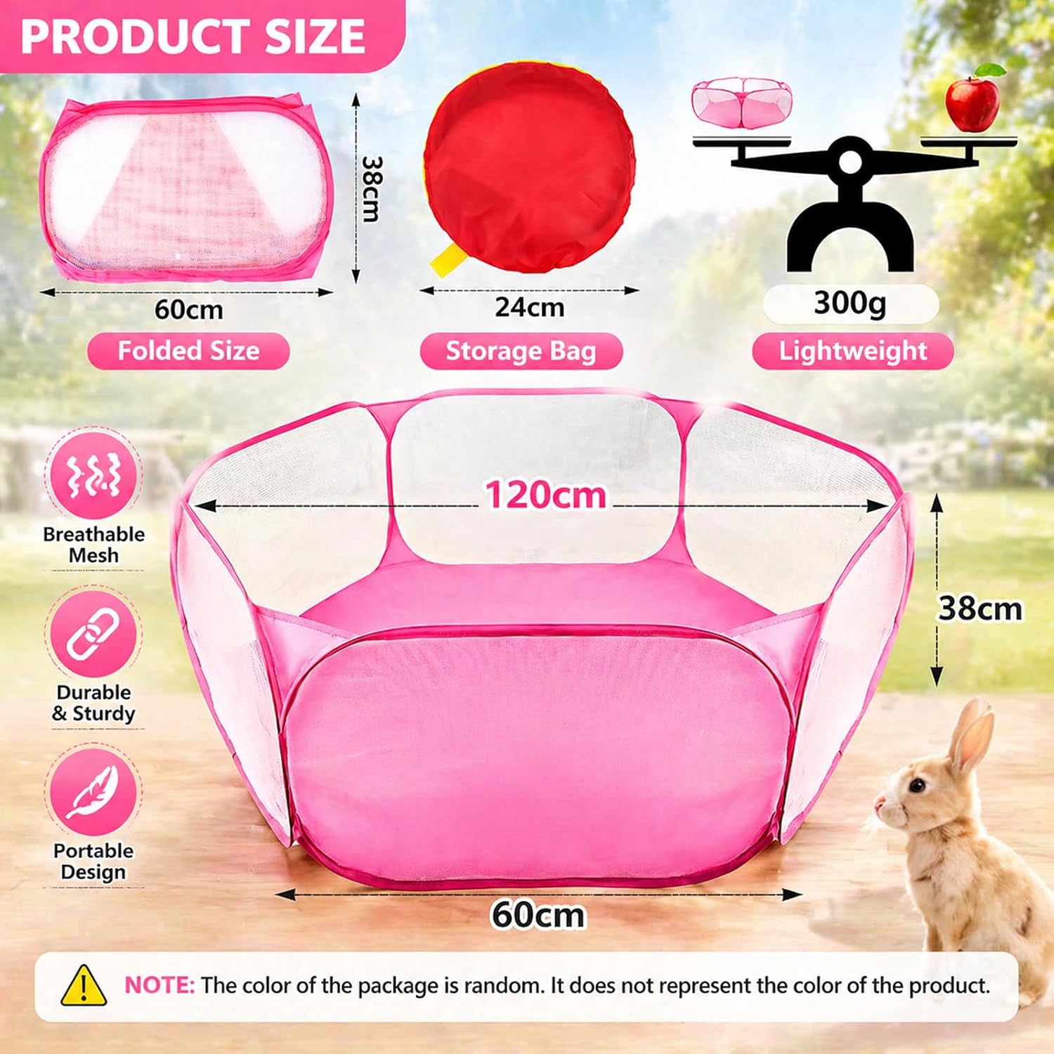 Rypet Guinea Pig Playpen Pop-Up, Outdoor Yard Fence for Small Pets,Pink | Breathable 360° Mesh View, Pops Open Fast, 47 x 15 in Play Space, Folds Flat for Travel, Rabbits Hamsters Hedgehogs - Image 4