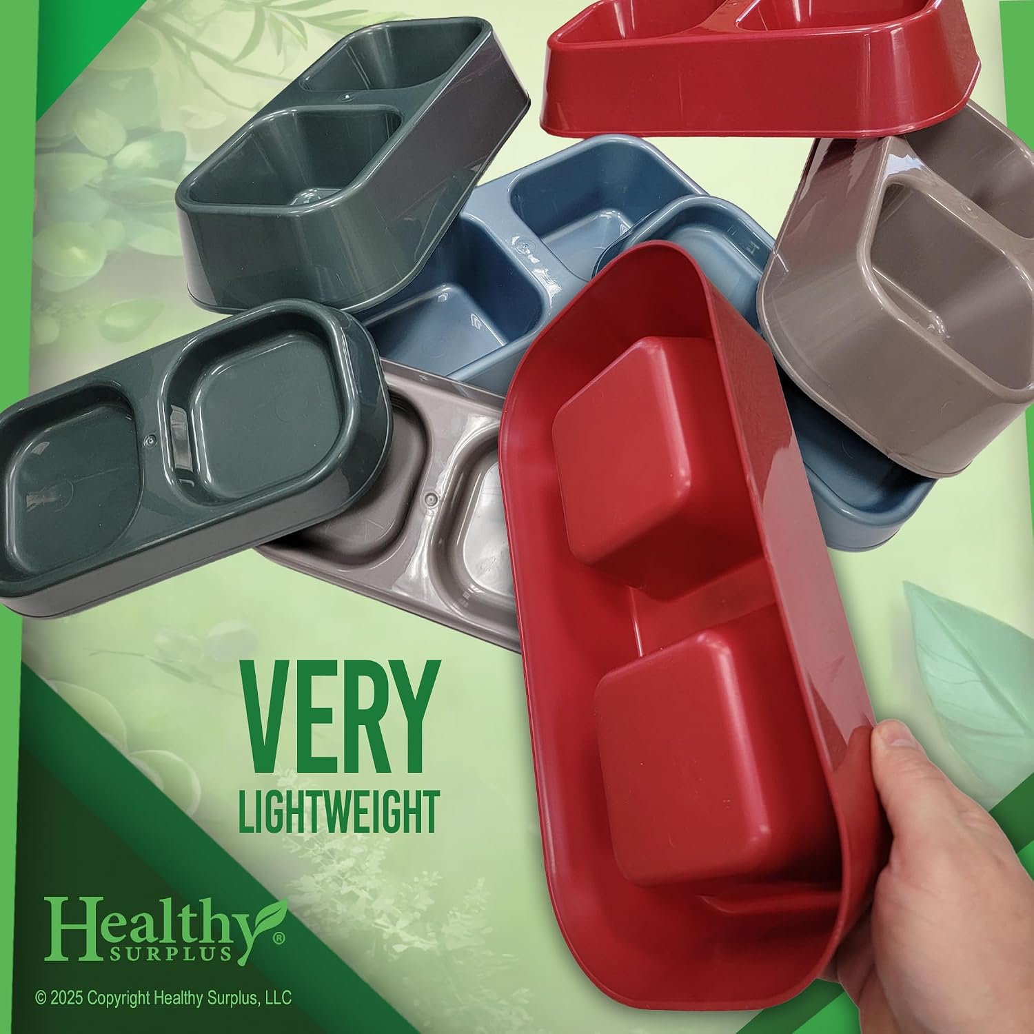 Lightweight BPA-Free Pet Feeder Bowl - Double Dish (16oz Each Side) for Dog & Cat Food & Water | Durable Plastic, Easy Clean, Made in USA (Red, Medium) - Image 3