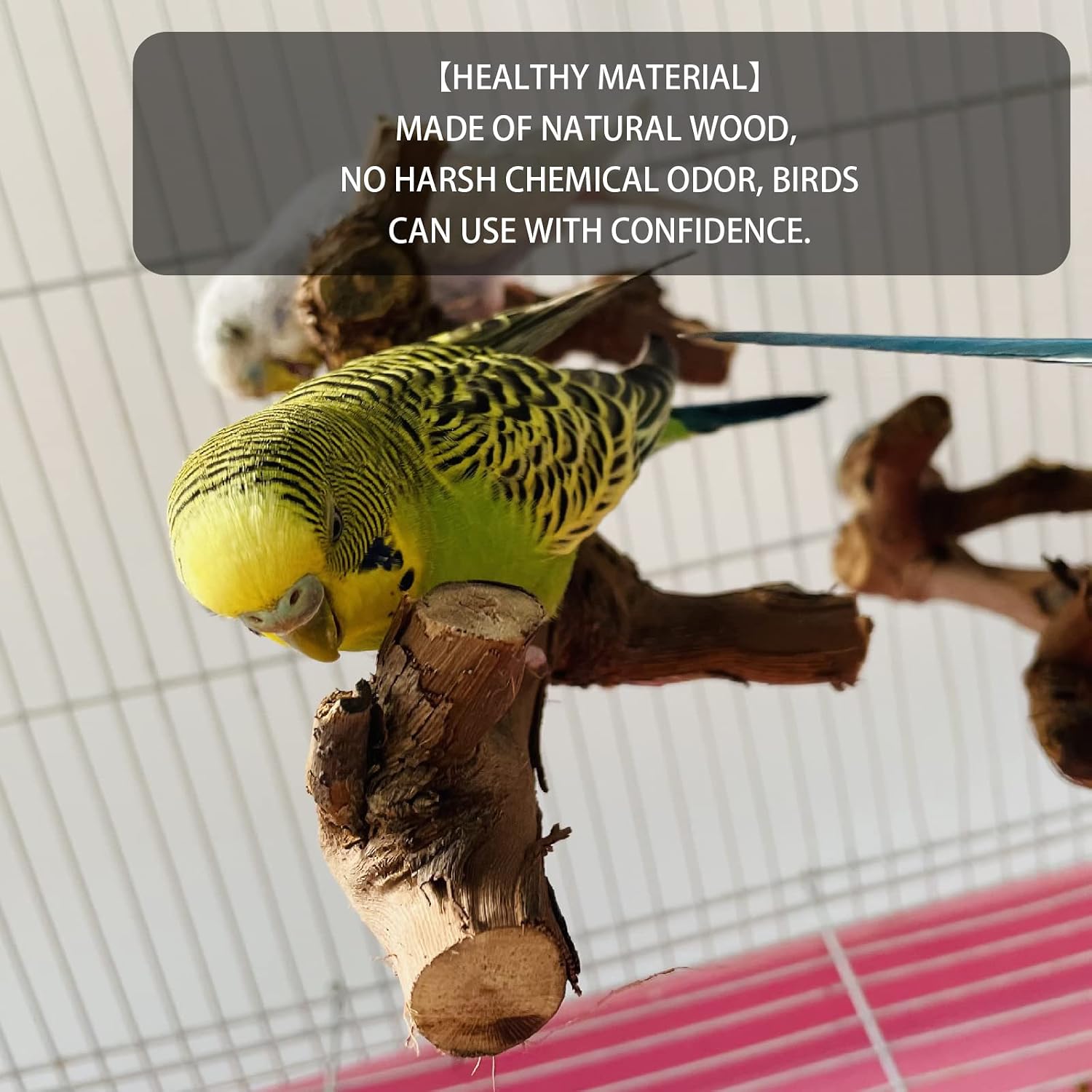 5PCS Bird Perch Stand Natural Wooden Parrot Stand Branch,3 Grape Wood Perch,2 Stand,Paw Grinding Fork Parakeet Chewing Stick Exercise Training Branches for Cockatiels,Small Medium Birds - Image 5