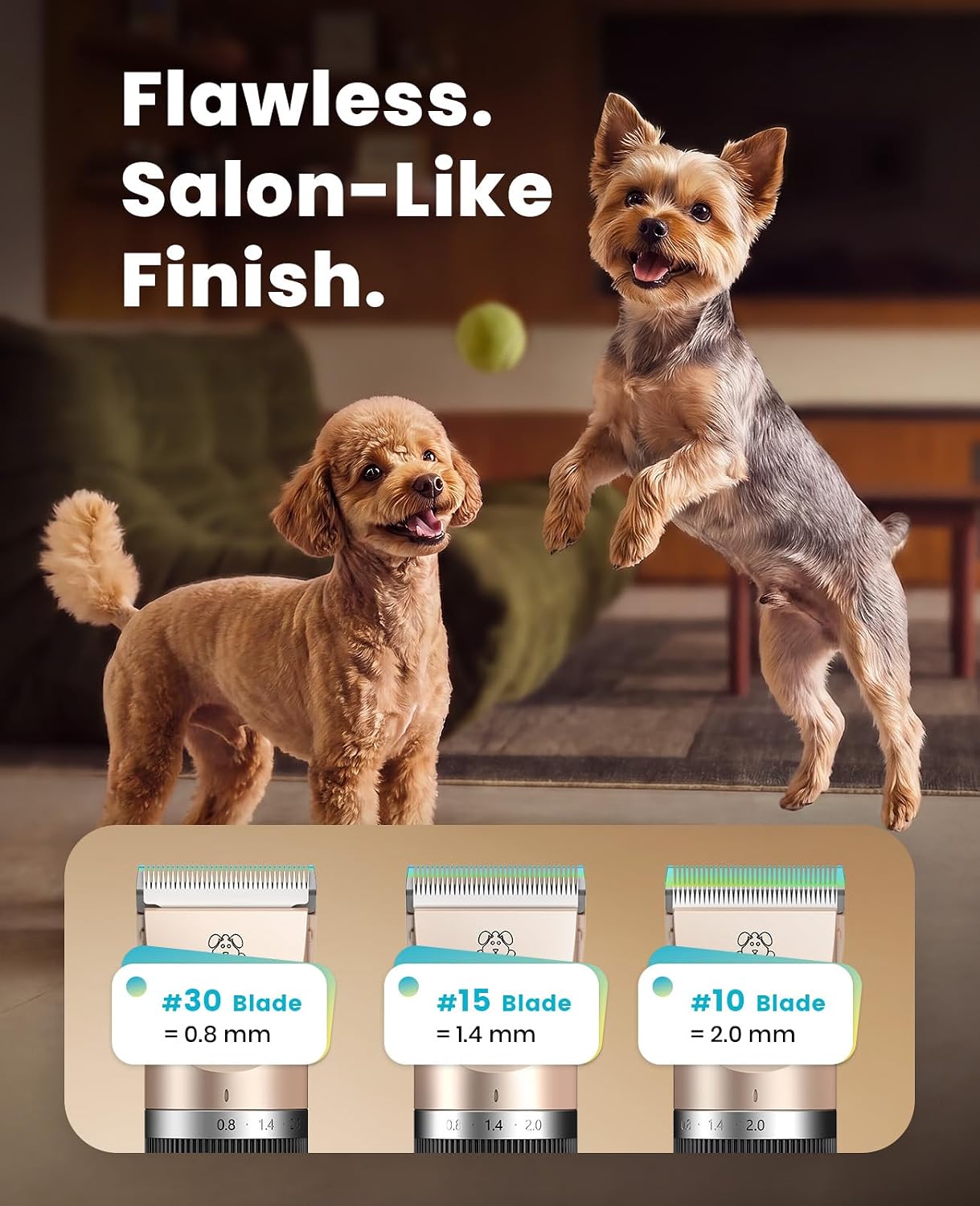 oneisall Dog Grooming Clippers with LED Display for Dogs & Cats | Low Noise Quiet,2-Speed,Cordless Rechargeable,Fast Charge,Detachable,Waterproof,Battery Level Display, Model X2,Gold - Image 4
