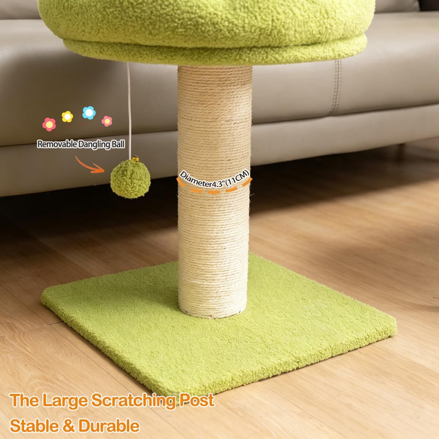 Flower Cat Scratching Post for Indoor Cats Scratcher with Bed | Comfortable & Removable Perch, Cute Cat Tree with Dangling Ball, Sisal Scratching Post, Simple Assembly & Stability - Image 4
