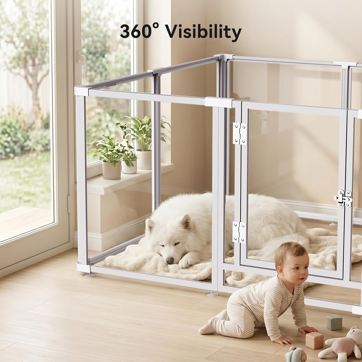 Clear Acrylic Dog Play Pen Indoor Pet Enclosure for Small Dogs & Cats, Outdoor Use with Door, Easy Assemble & Cleaning - Image 6