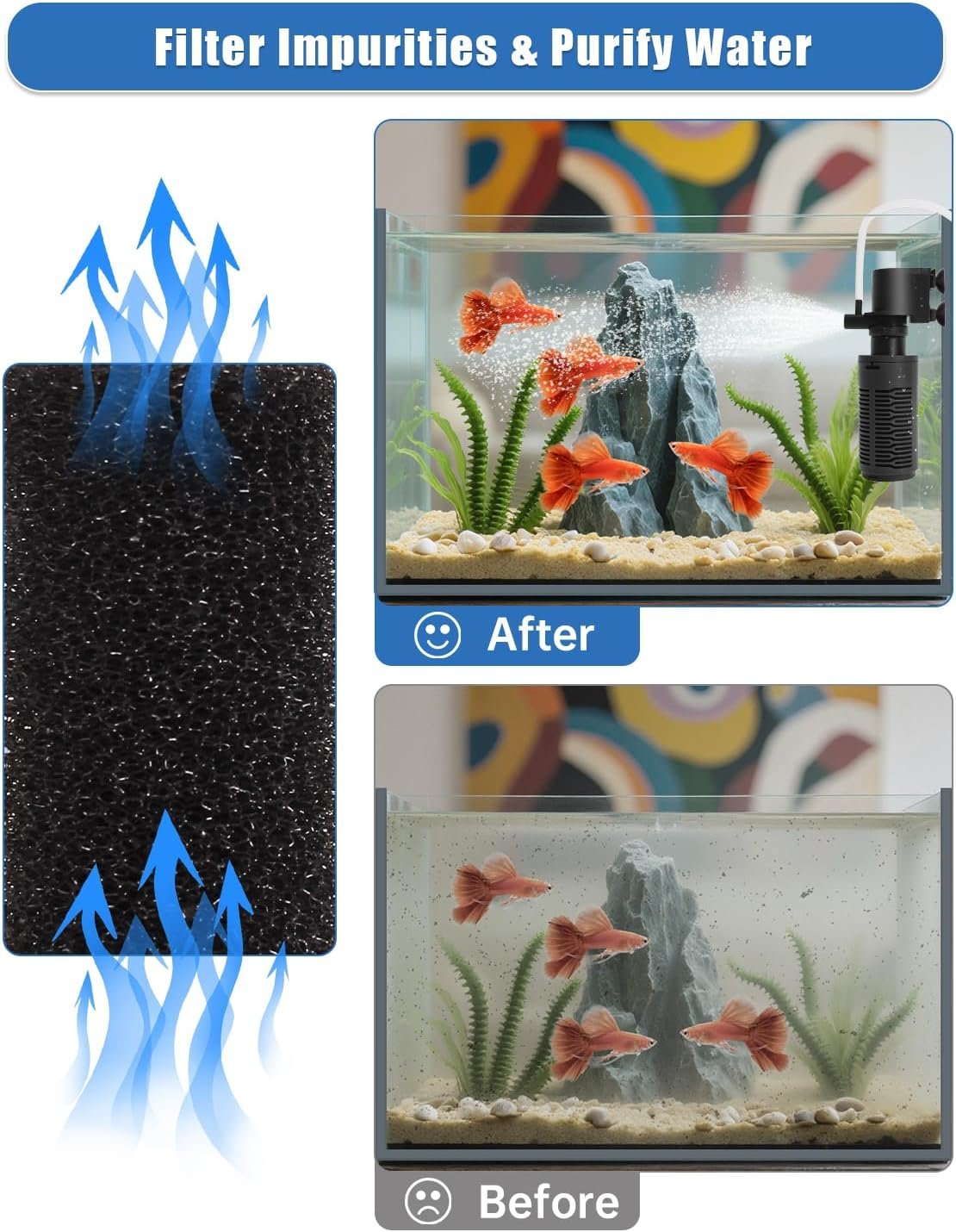 Aquarium Filter for 5-10 Gallon Tank – Ultra Quiet Submersible Filter Pump, 4W Energy Efficient, Adjustable Flow, Easy to Install, for Freshwater Fish and Small Aquariums - Image 3