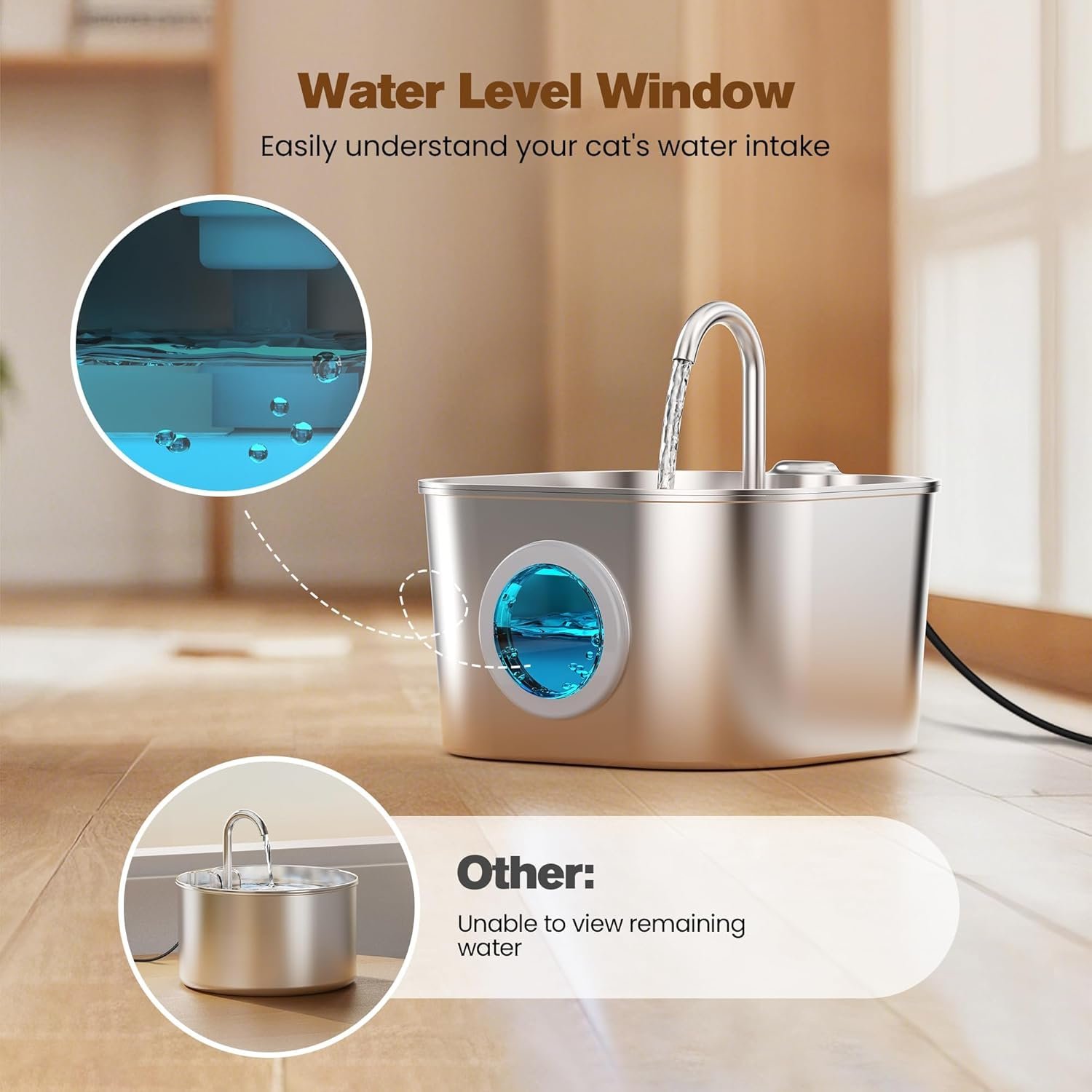 Cat Water Fountain Stainless Steel: Pet Fountains for Cats/Dog Indoor Automatic Waterer Bowls for Drinking Small Animal Water Dispenser Metal Pets Watering Faucet Bottle Auto Kitty Watering Supplies - Image 4