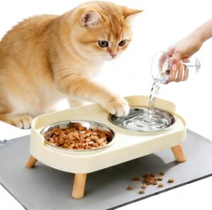 Elevated Cat Bowls with Food Mat, S...