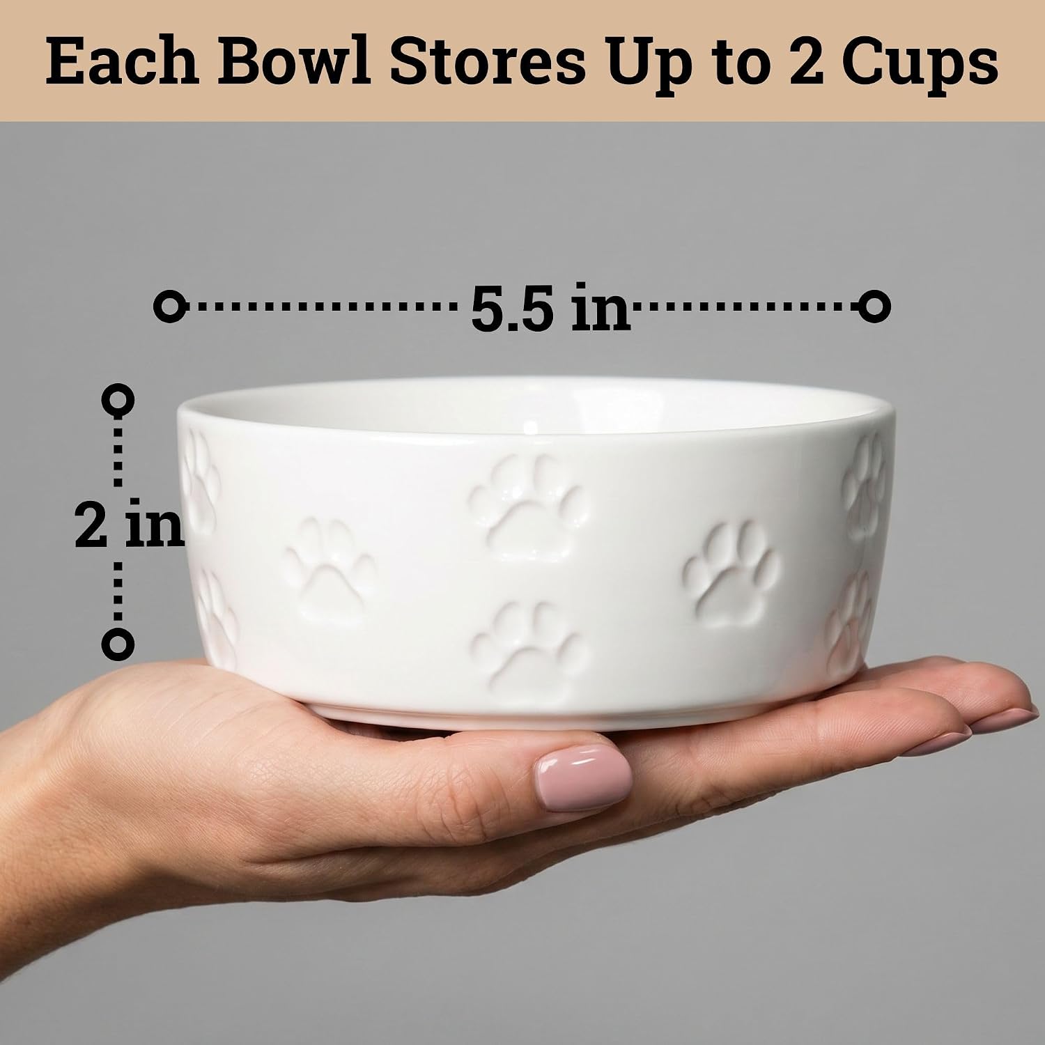 Ceramic Dog Bowl Set of 2 with Anti-Skid Base, 5.5"W x 2"H, 2 Cup Capacity | Thick Ceramic, Dishwasher Safe, Anti-Skid Rubber Base, 2 Cups per Bowl, Ceramic Food and Water Bowls Set of 2 for Small Dogs - Image 6