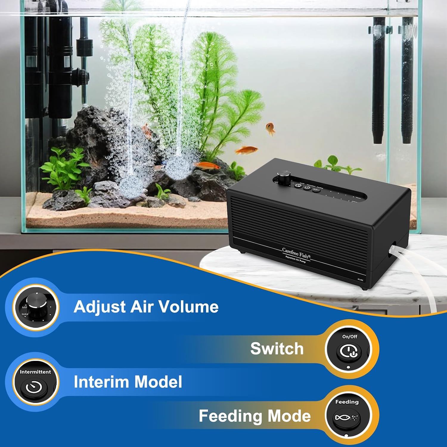 Carefree Fish 6W USB Lithium Battery Air Pump Auto Start During Power Outage Dual Air Outlets Work for 15~96 Hours with 2 Air Stones and 15Ft Silicone Tubing - Image 2