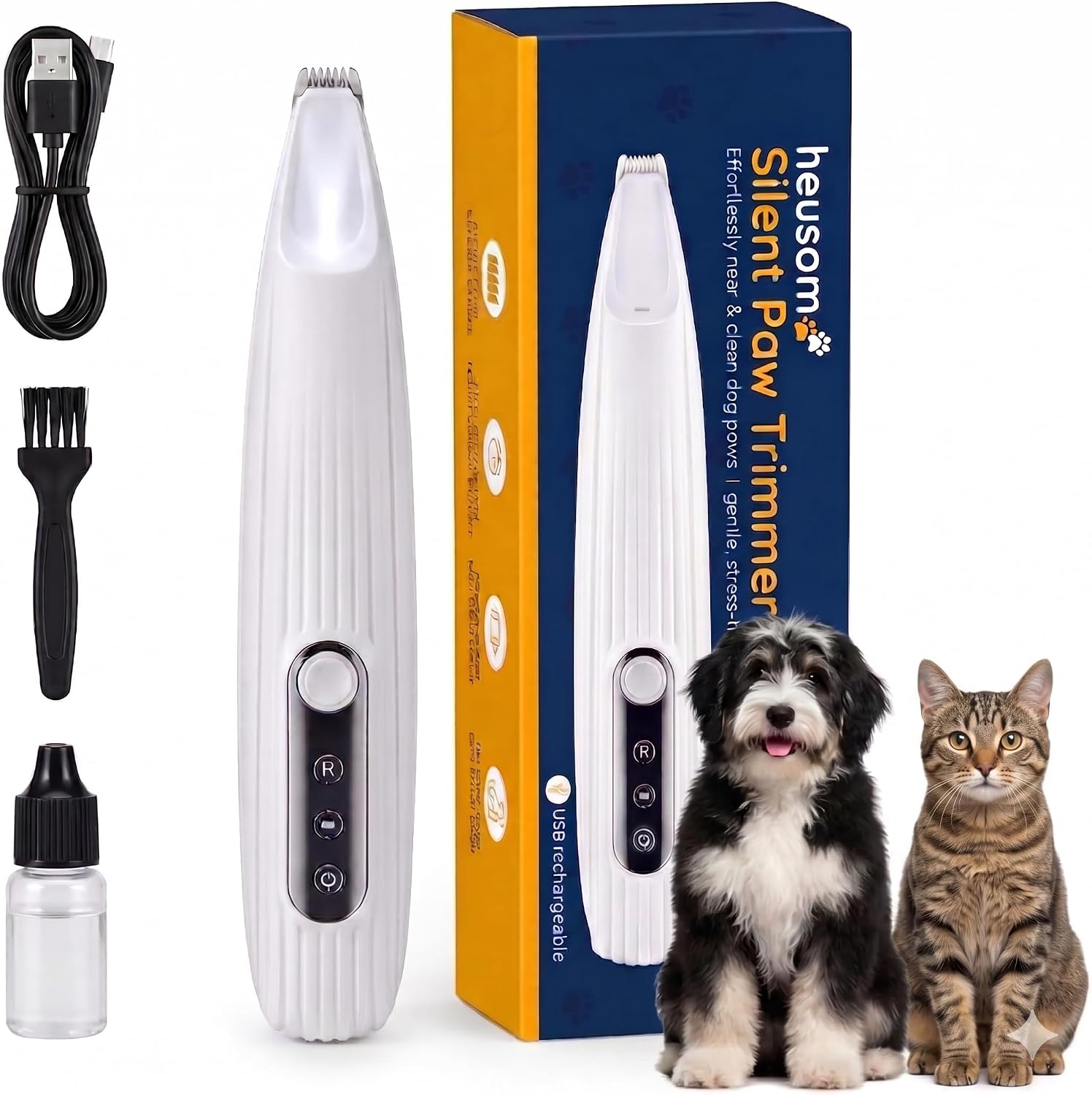 Silent Pet Paw Trimmer | Cordless Shaver for Dogs, Cats, Big & Small Animals with Light | Rechargeable Home and Salon Grooming Tool for Paws, Face, Ears, Butt